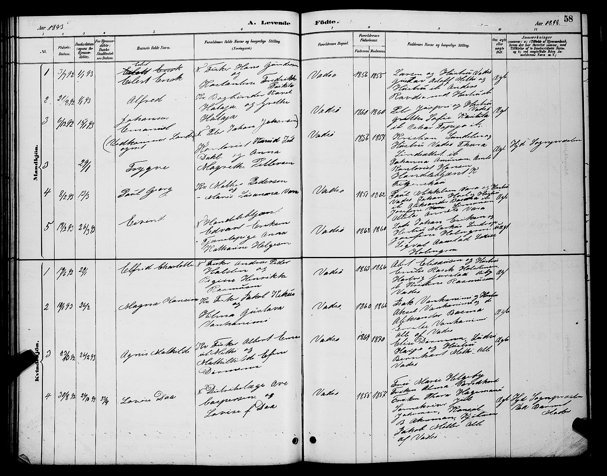 Vadsø sokneprestkontor, SATØ/S-1325/H/Hb/L0004klokker: Parish register (copy) no. 4, 1885-1895, p. 58