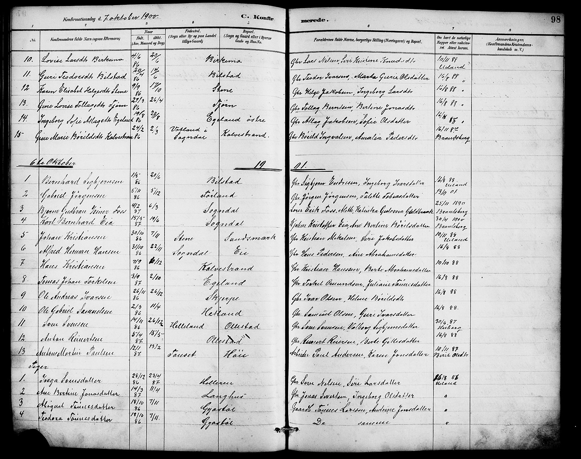 Lund sokneprestkontor, AV/SAST-A-101809/S07/L0007: Parish register (copy) no. B 7, 1890-1925, p. 98