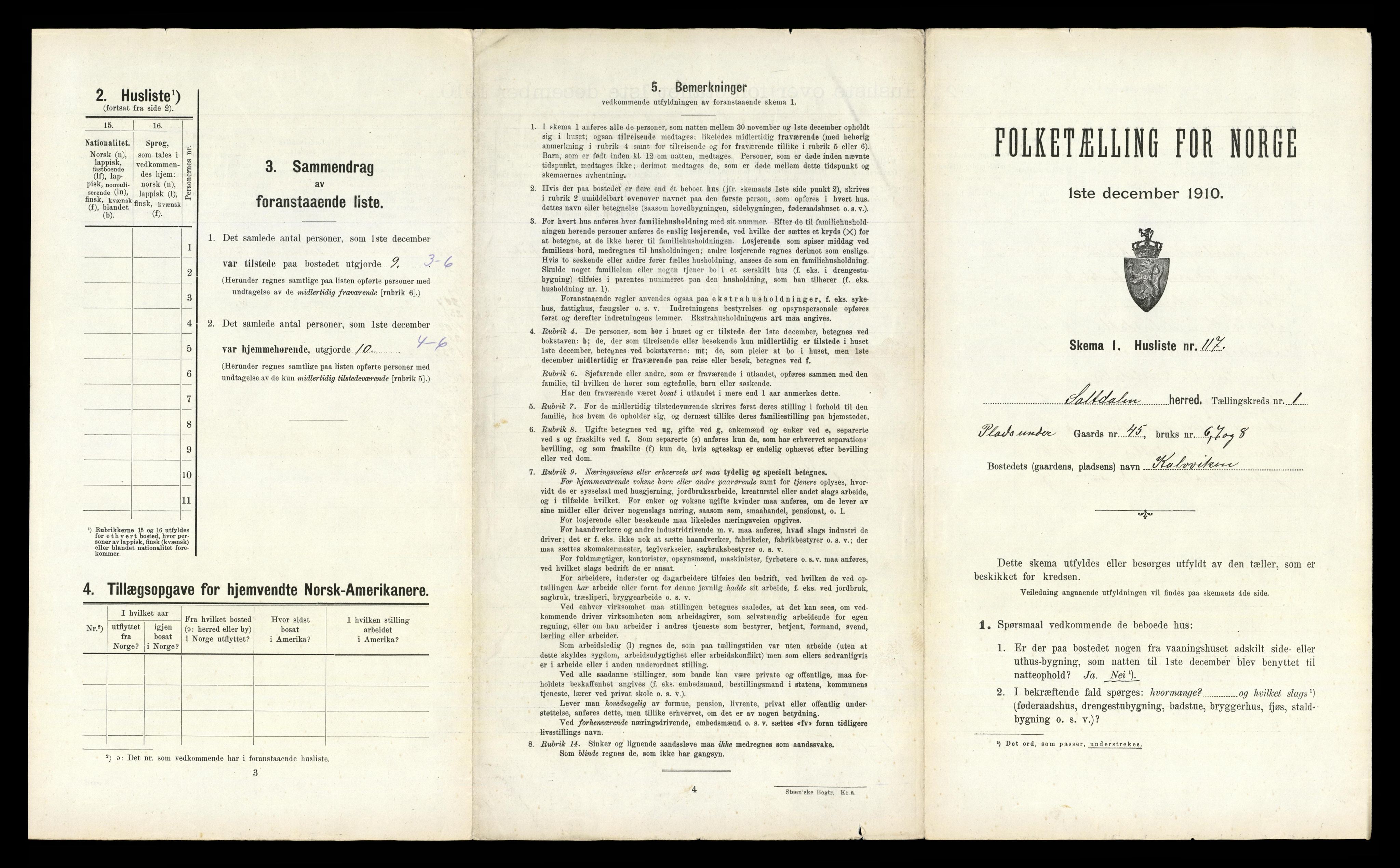 RA, 1910 census for Saltdal, 1910, p. 263