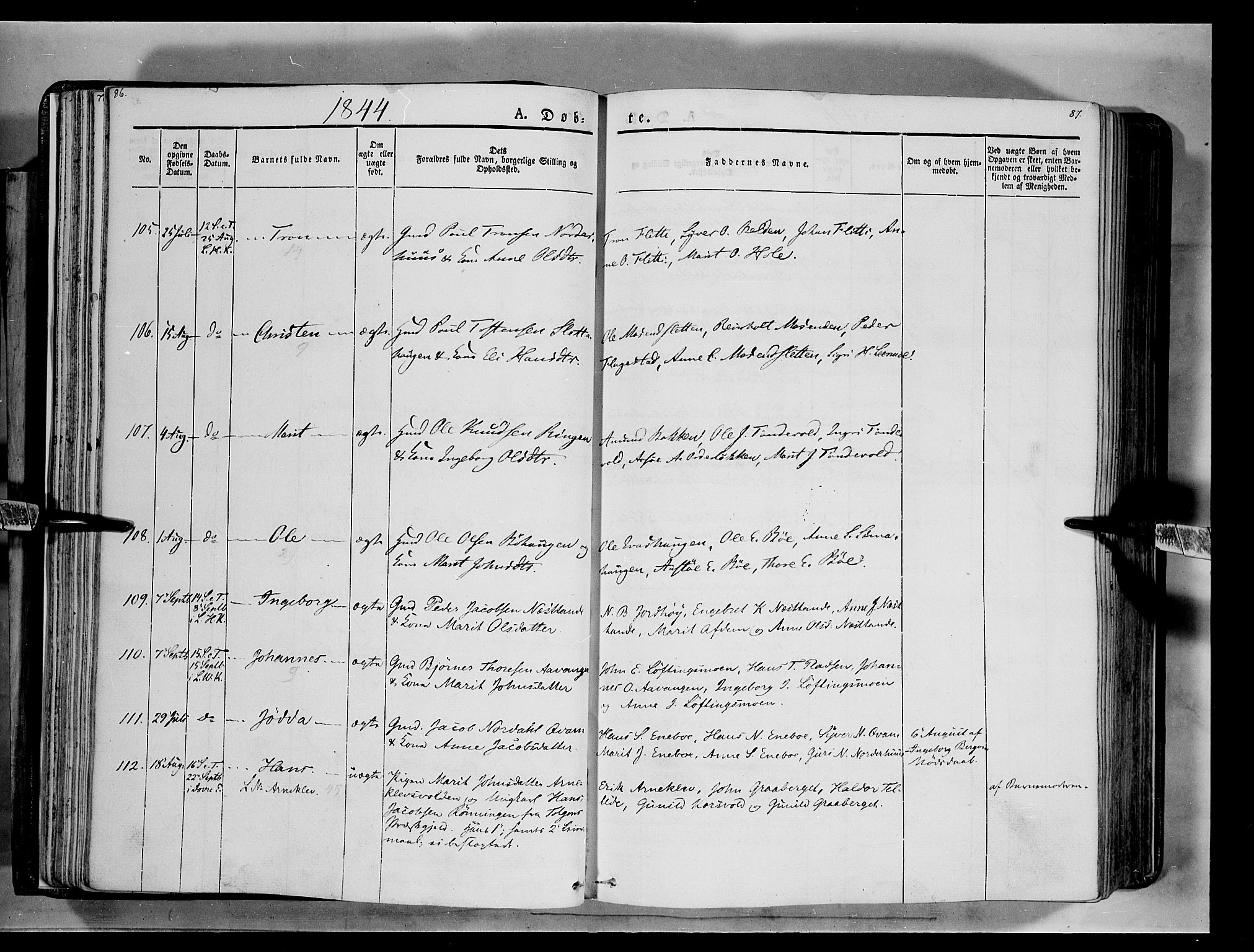 Lesja prestekontor, AV/SAH-PREST-068/H/Ha/Haa/L0006: Parish register (official) no. 6A, 1843-1854, p. 86-87