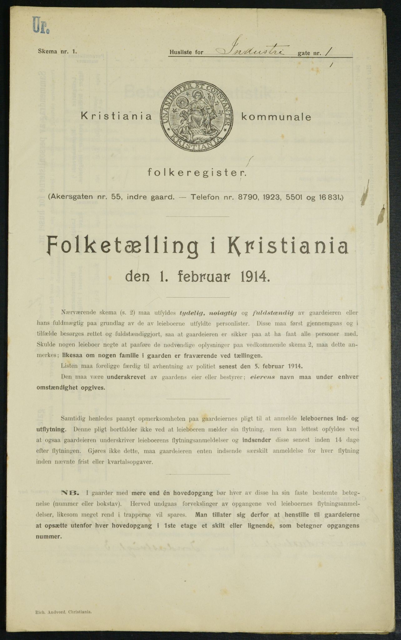 OBA, Municipal Census 1914 for Kristiania, 1914, p. 43205