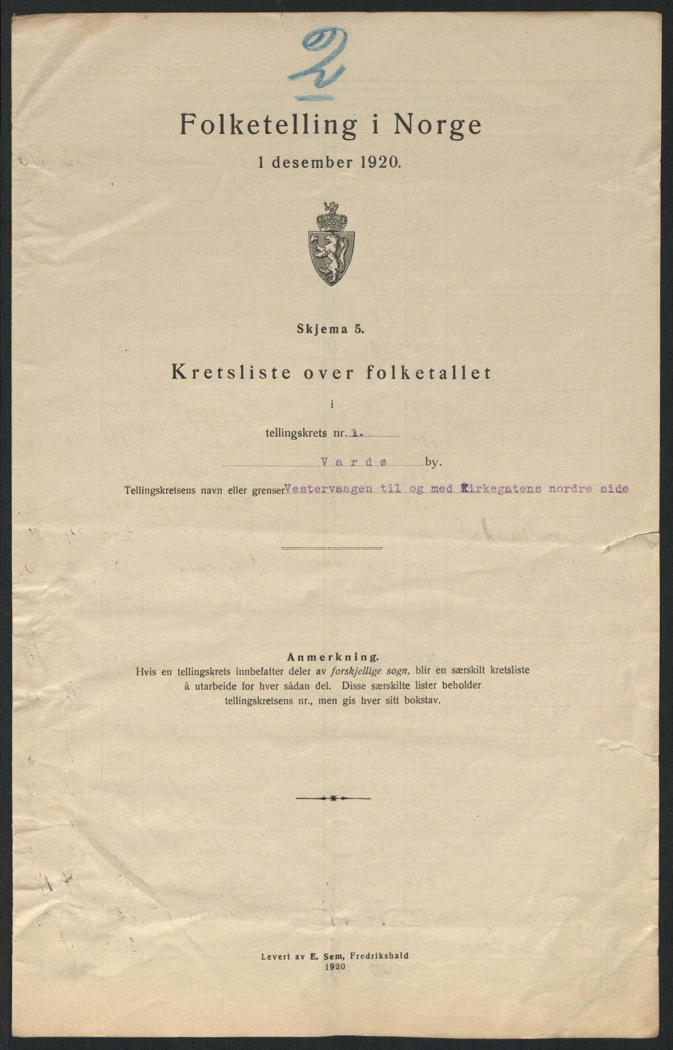 SATØ, 1920 census for Vardø, 1920, p. 9