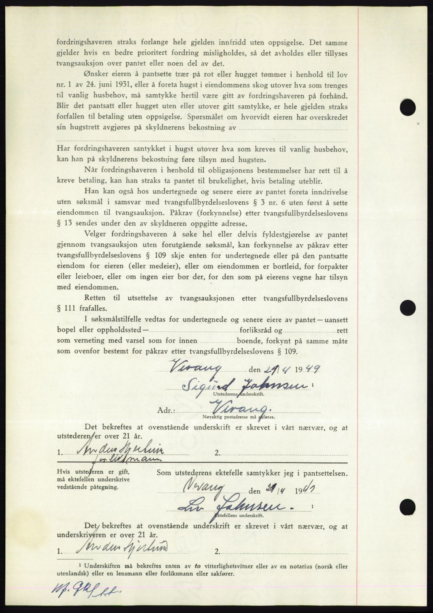 Nordmøre sorenskriveri, AV/SAT-A-4132/1/2/2Ca: Mortgage book no. B101, 1949-1949, Diary no: : 1113/1949