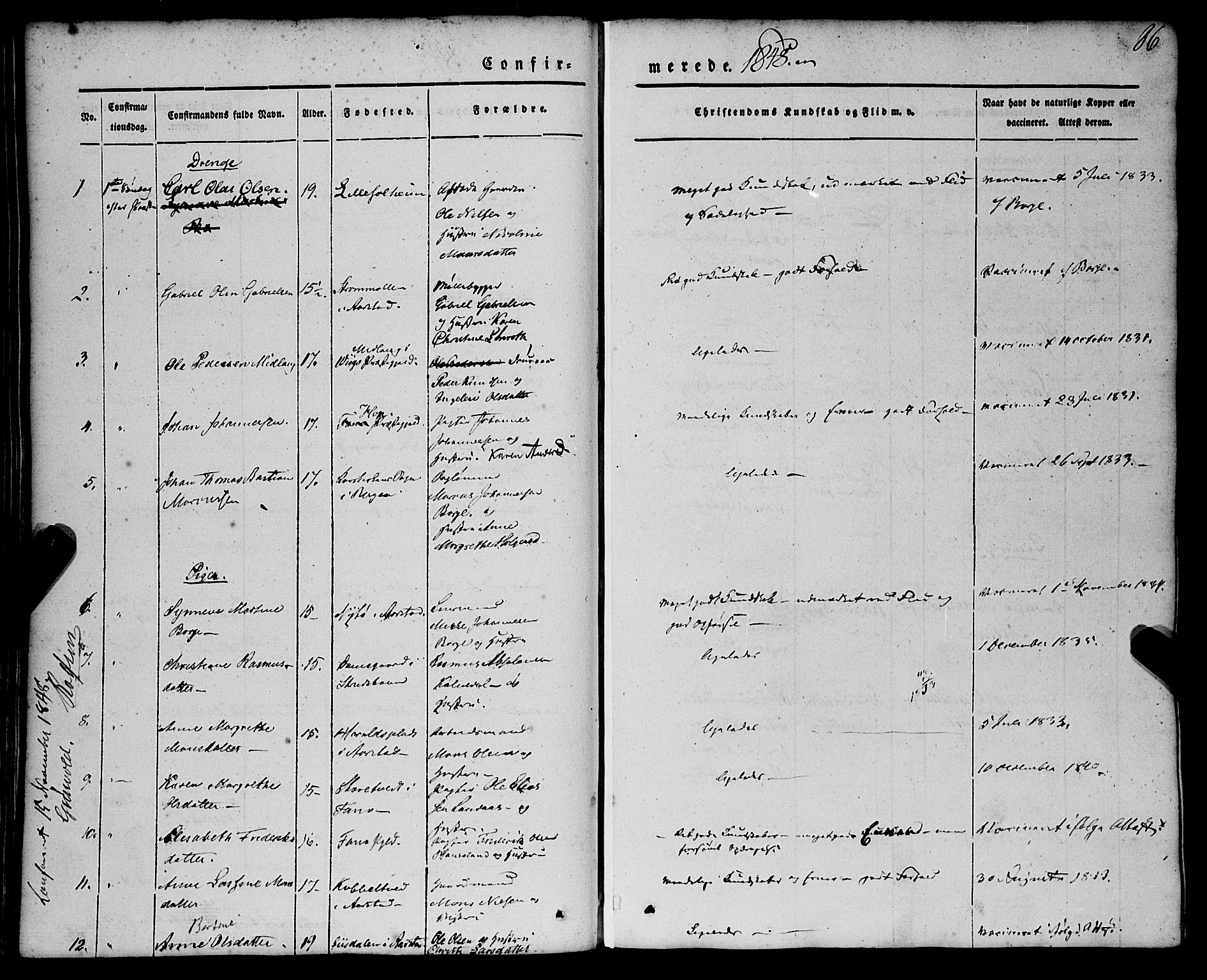 St. Jørgens hospital og Årstad sokneprestembete, SAB/A-99934: Parish register (official) no. A 4, 1844-1863, p. 86
