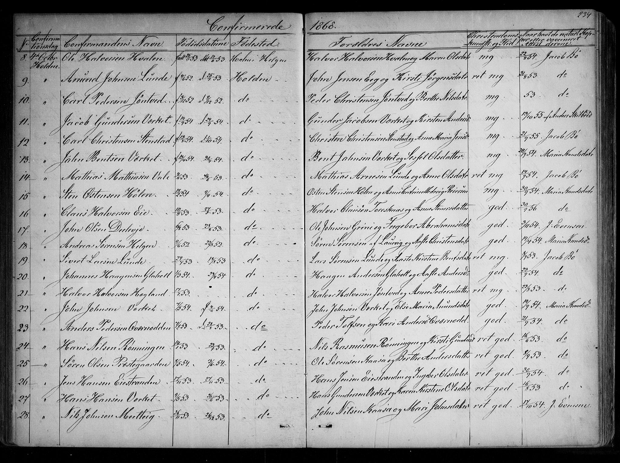 Holla kirkebøker, SAKO/A-272/G/Ga/L0004: Parish register (copy) no. I 4, 1867-1890, p. 234