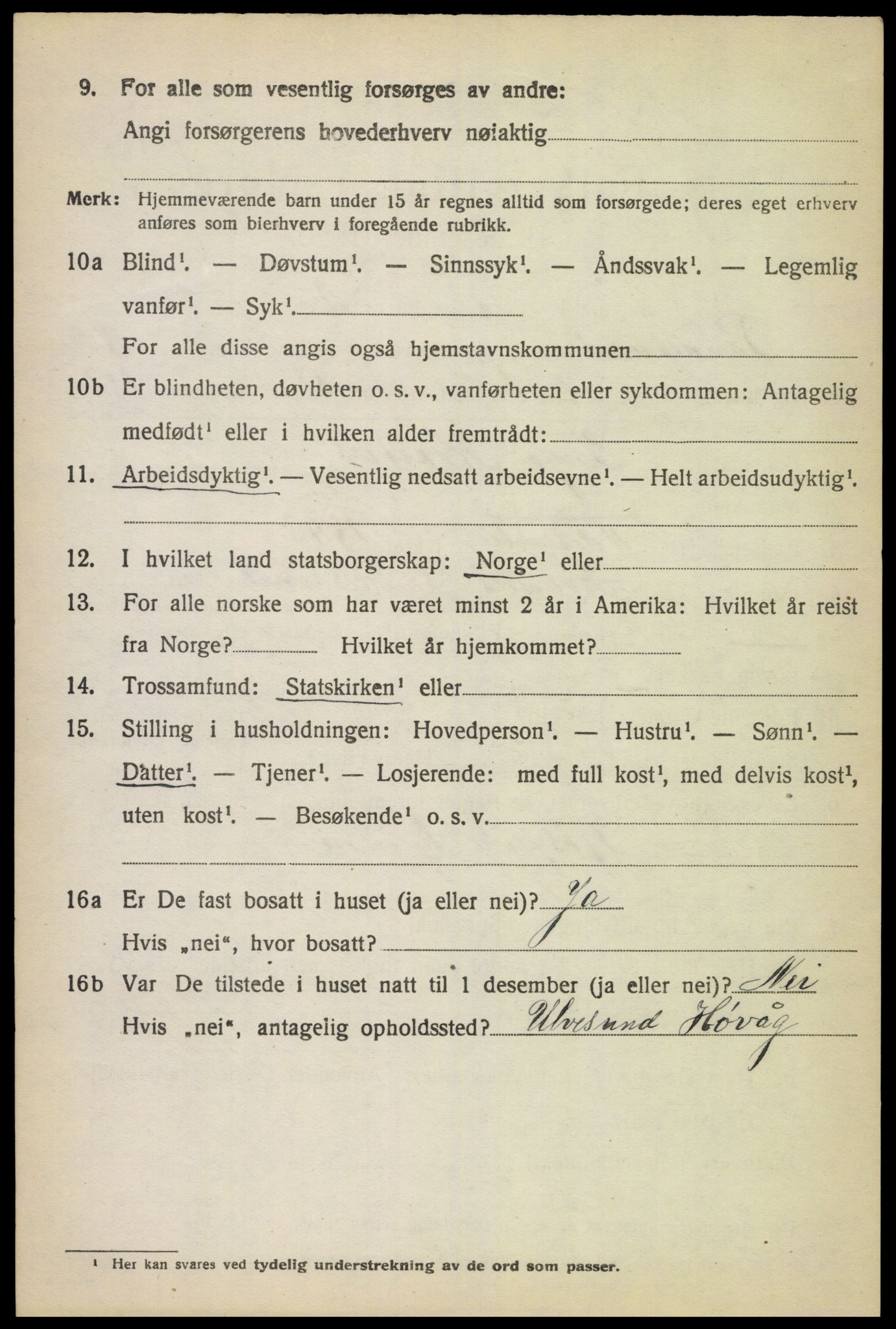 SAK, 1920 census for Randesund, 1920, p. 1455