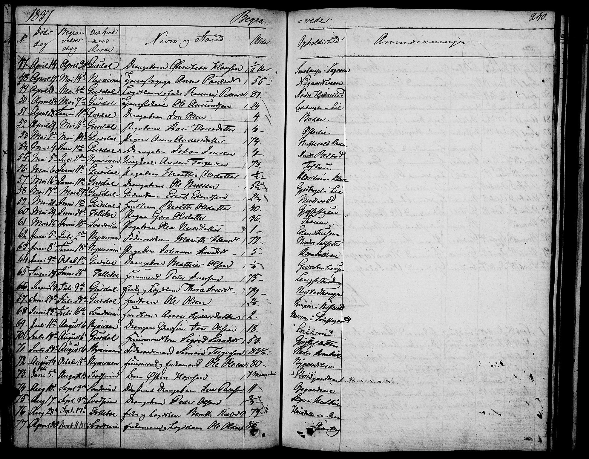 Gausdal prestekontor, SAH/PREST-090/H/Ha/Haa/L0006: Parish register (official) no. 6, 1830-1839, p. 240