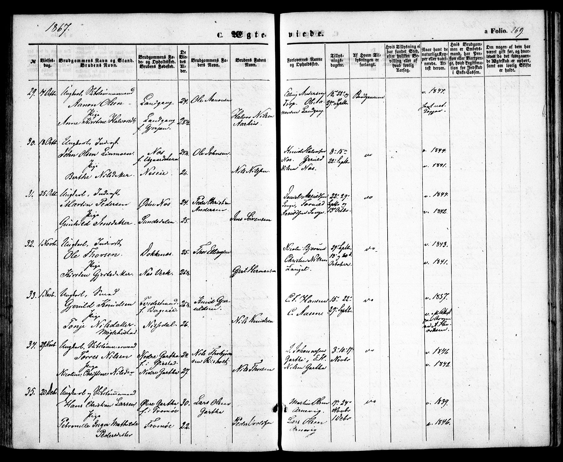 Holt sokneprestkontor, AV/SAK-1111-0021/F/Fa/L0009: Parish register (official) no. A 9, 1861-1871, p. 269