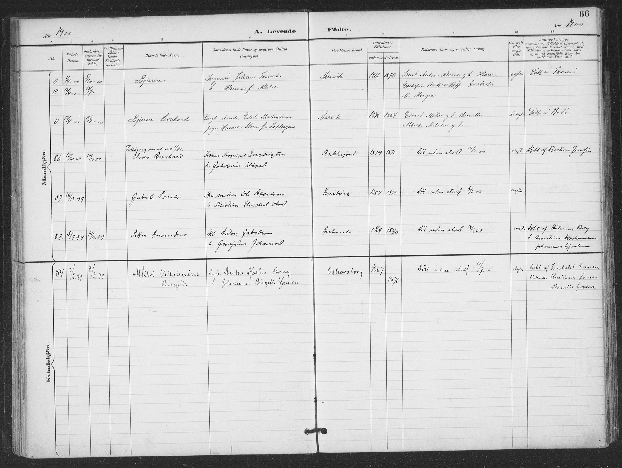 Ministerialprotokoller, klokkerbøker og fødselsregistre - Nordland, AV/SAT-A-1459/866/L0939: Parish register (official) no. 866A02, 1894-1906, p. 66