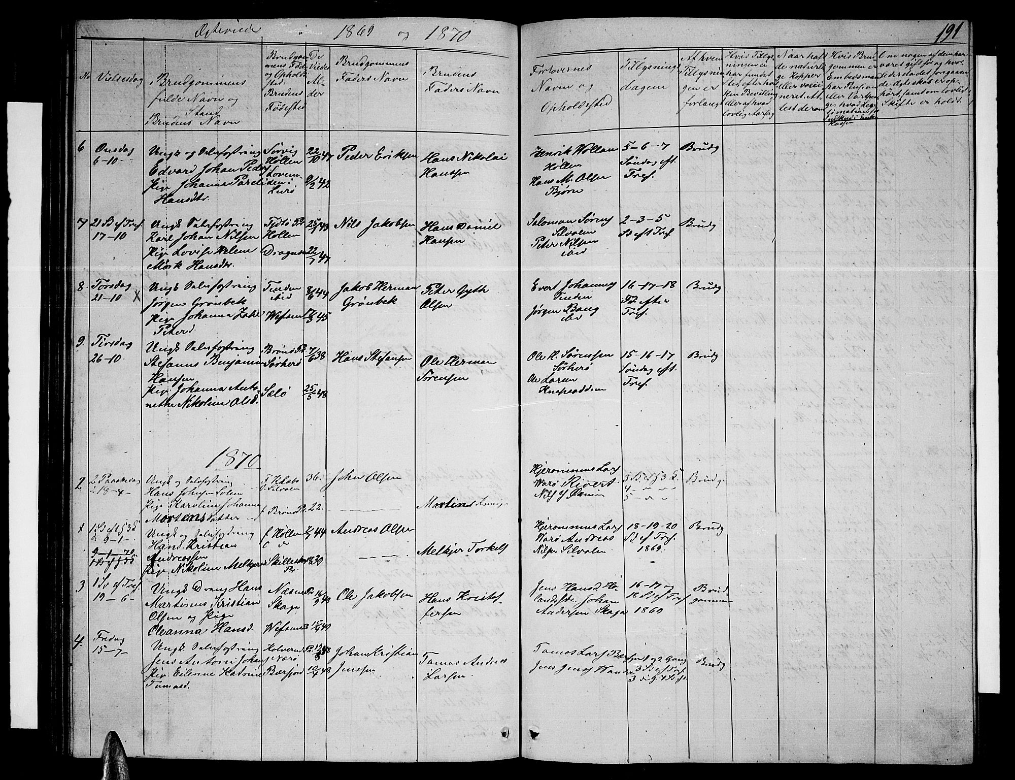 Ministerialprotokoller, klokkerbøker og fødselsregistre - Nordland, AV/SAT-A-1459/834/L0512: Parish register (copy) no. 834C03, 1862-1877, p. 191