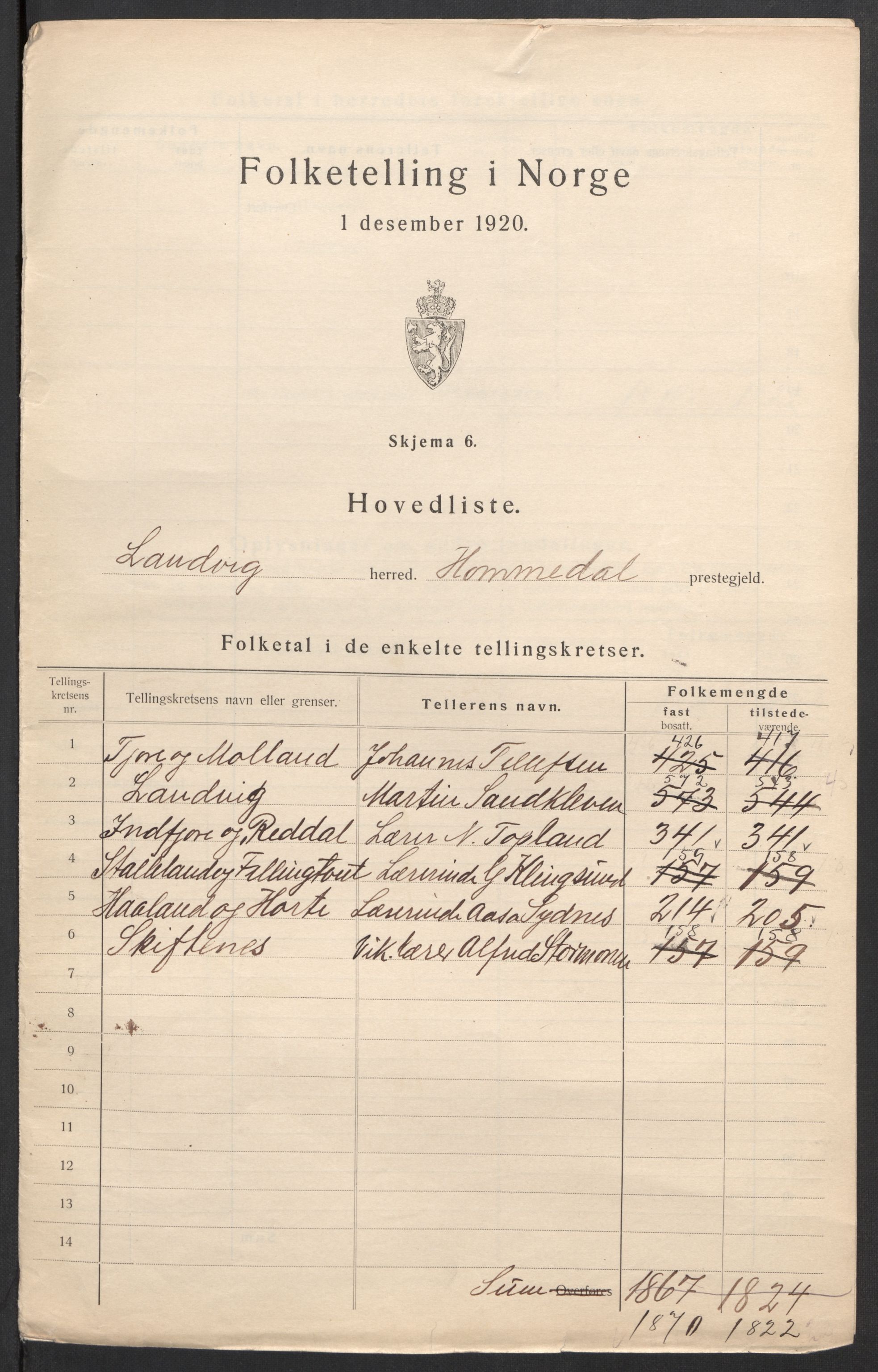 SAK, 1920 census for Landvik, 1920, p. 3