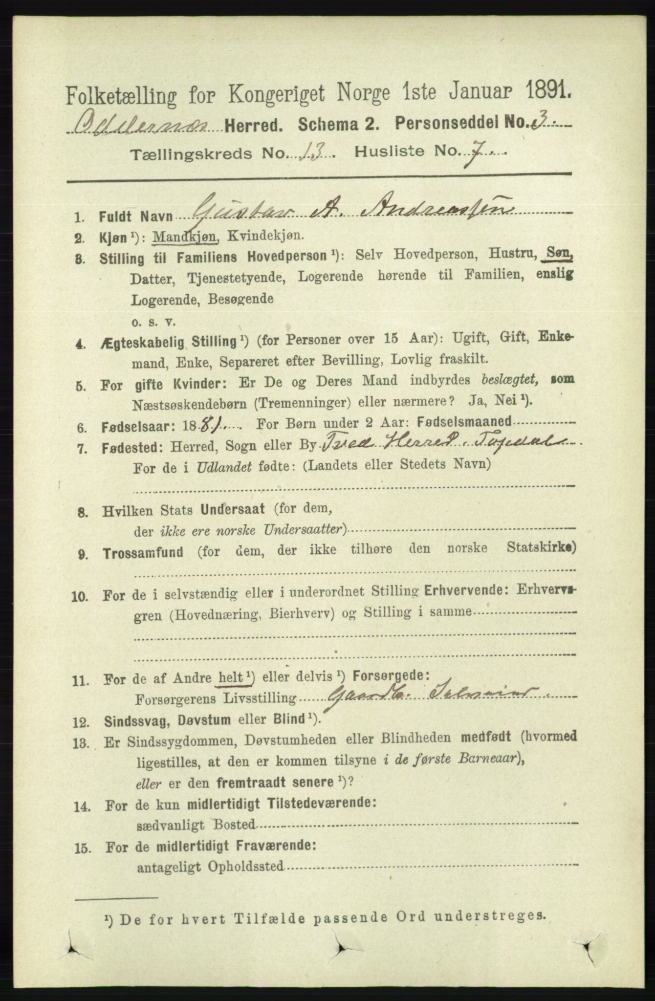 RA, 1891 census for 1012 Oddernes, 1891, p. 4677