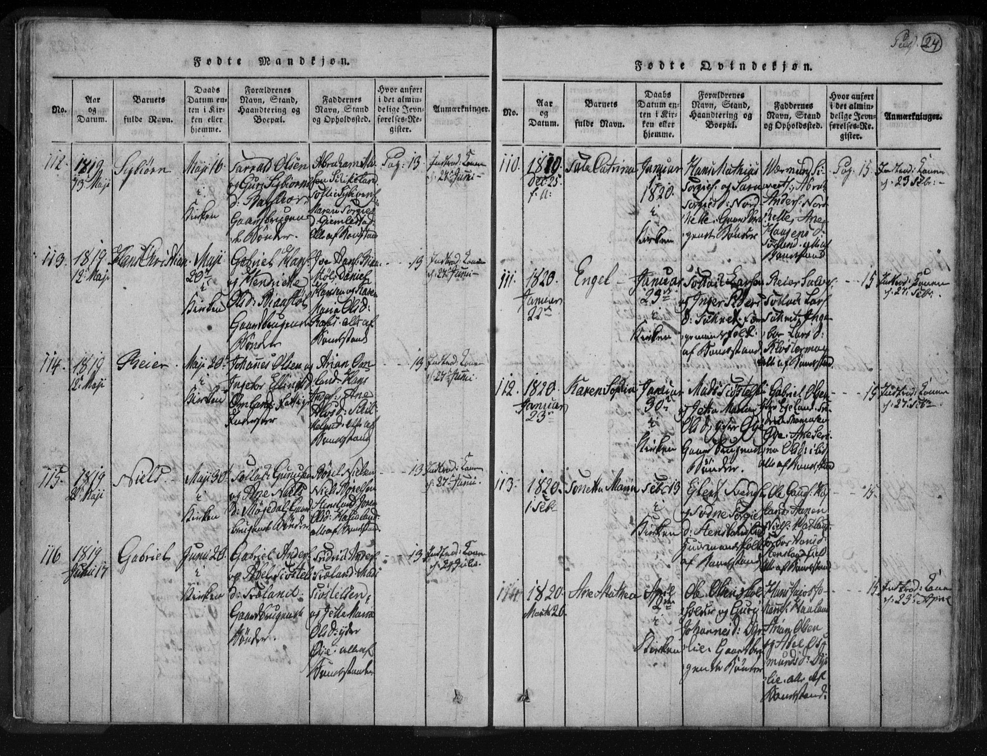 Kvinesdal sokneprestkontor, AV/SAK-1111-0026/F/Fa/Fab/L0003: Parish register (official) no. A 3, 1815-1829, p. 24