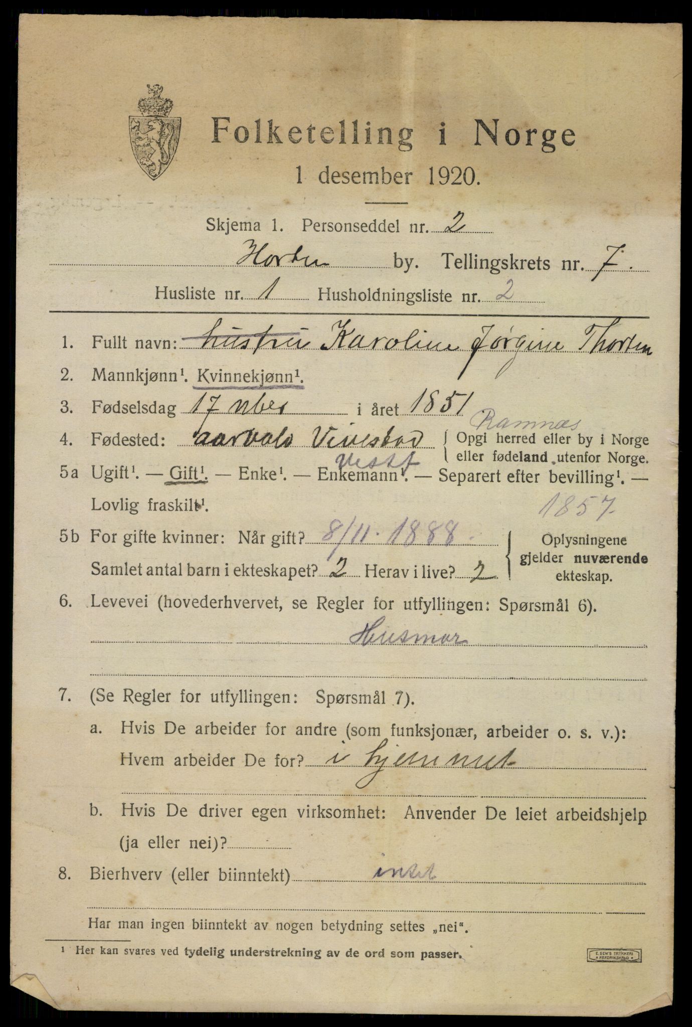 SAKO, 1920 census for Horten, 1920, p. 25843