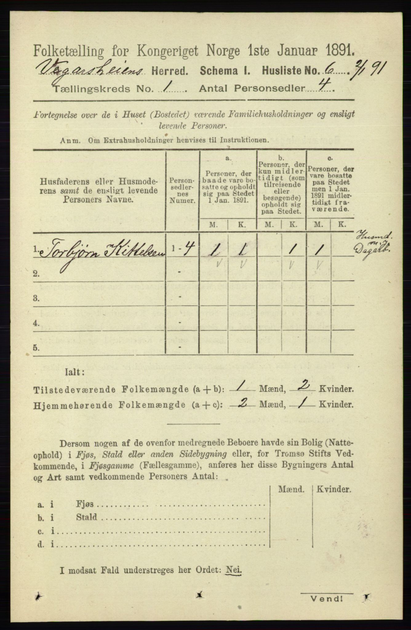 RA, 1891 census for 0912 Vegårshei, 1891, p. 34