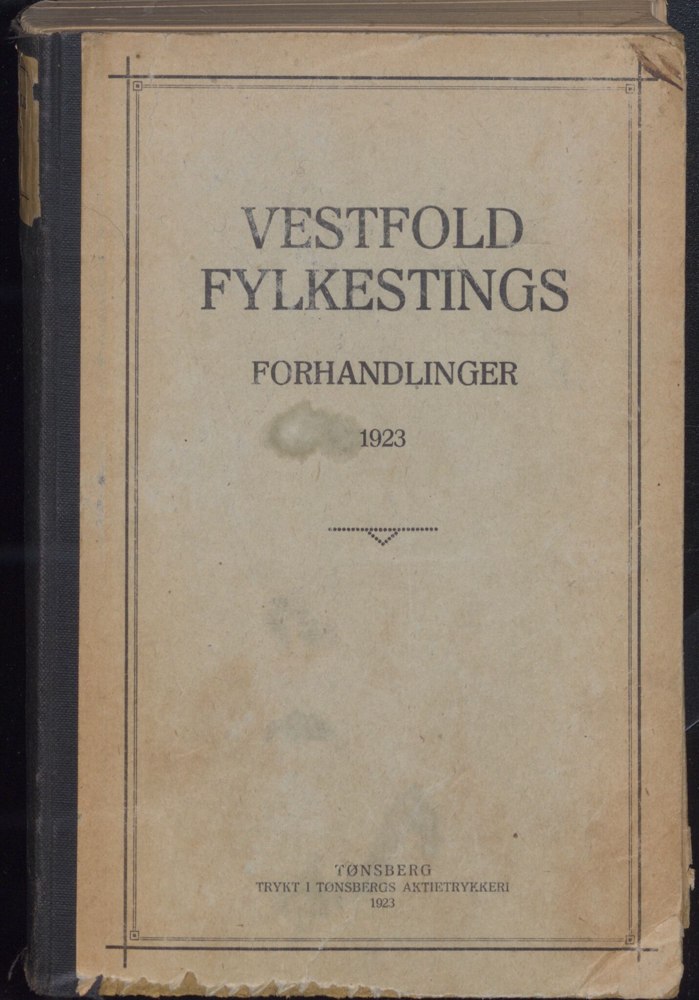 Vestfold fylkeskommune. Fylkestinget, VEMU/A-1315/A/Ab/Abb/L0073: Fylkestingsforhandlinger, 1923