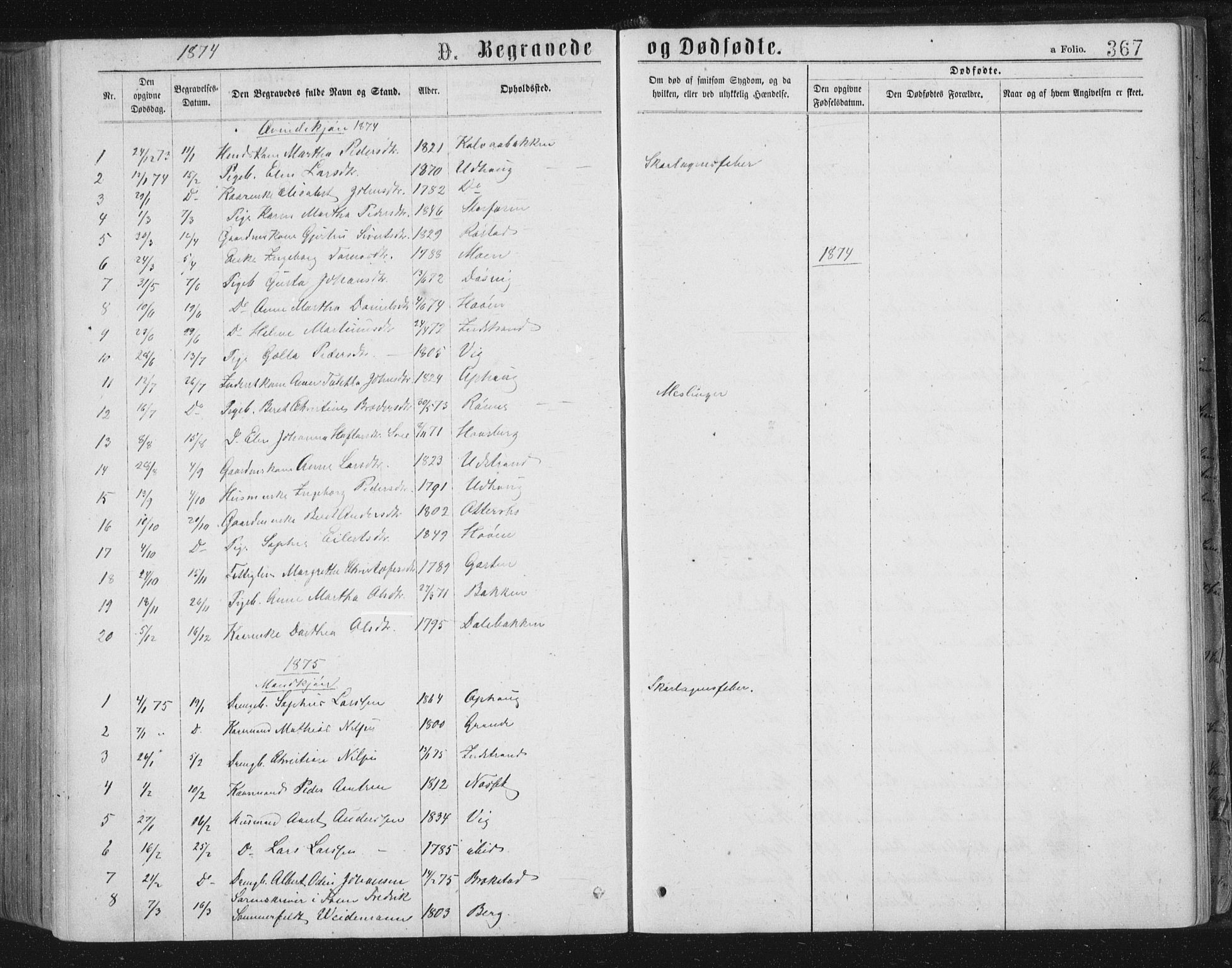 Ministerialprotokoller, klokkerbøker og fødselsregistre - Sør-Trøndelag, SAT/A-1456/659/L0745: Parish register (copy) no. 659C02, 1869-1892, p. 367