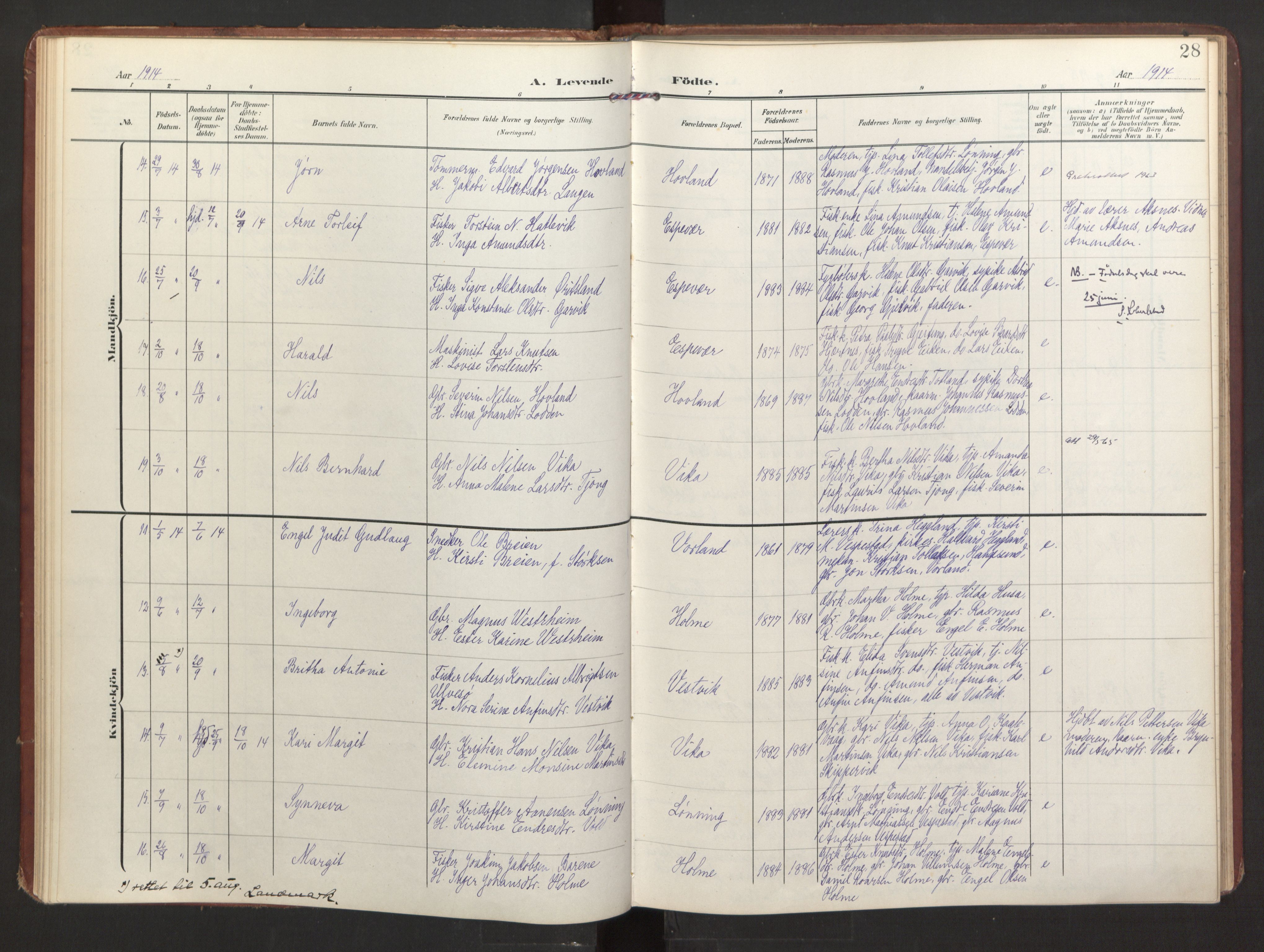 Finnås sokneprestembete, AV/SAB-A-99925/H/Ha/Haa/Haad/L0003: Parish register (official) no. D 3, 1907-1921, p. 28