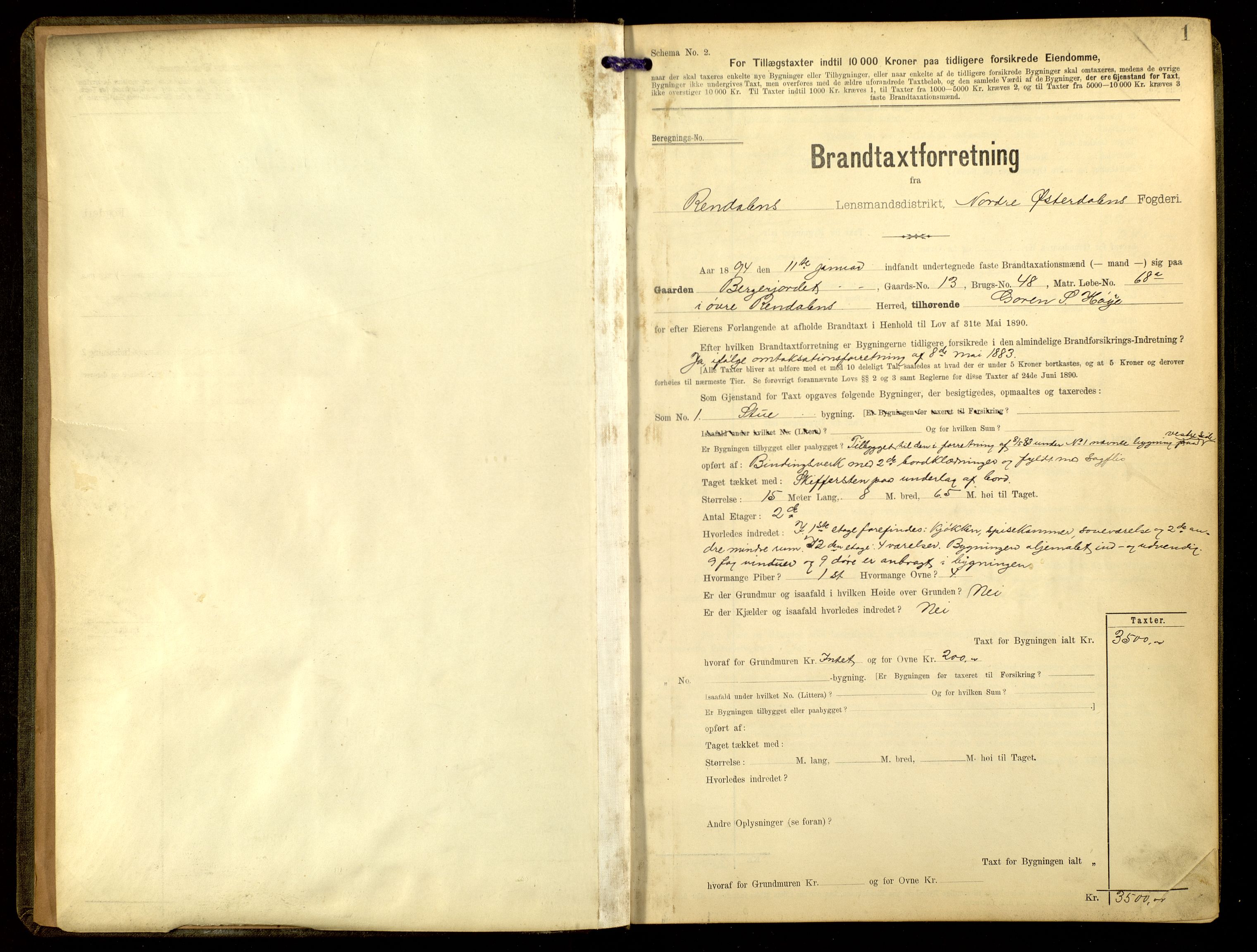 Norges Brannkasse, Rendalen, AV/SAH-NBRANR-024/F/L0011: Branntakstprotokoll, 1894