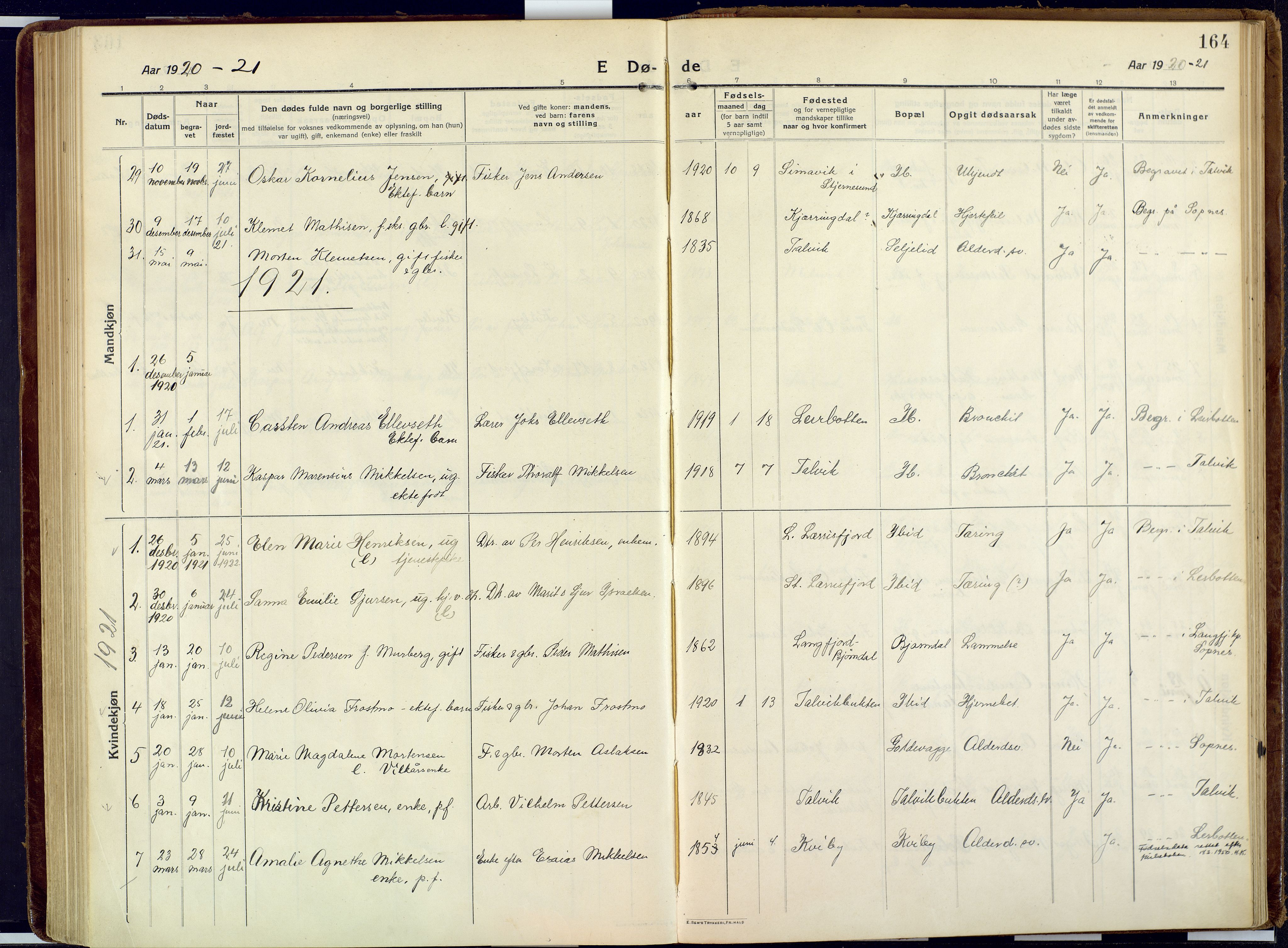 Talvik sokneprestkontor, SATØ/S-1337/H/Ha/L0018kirke: Parish register (official) no. 18, 1915-1924, p. 164