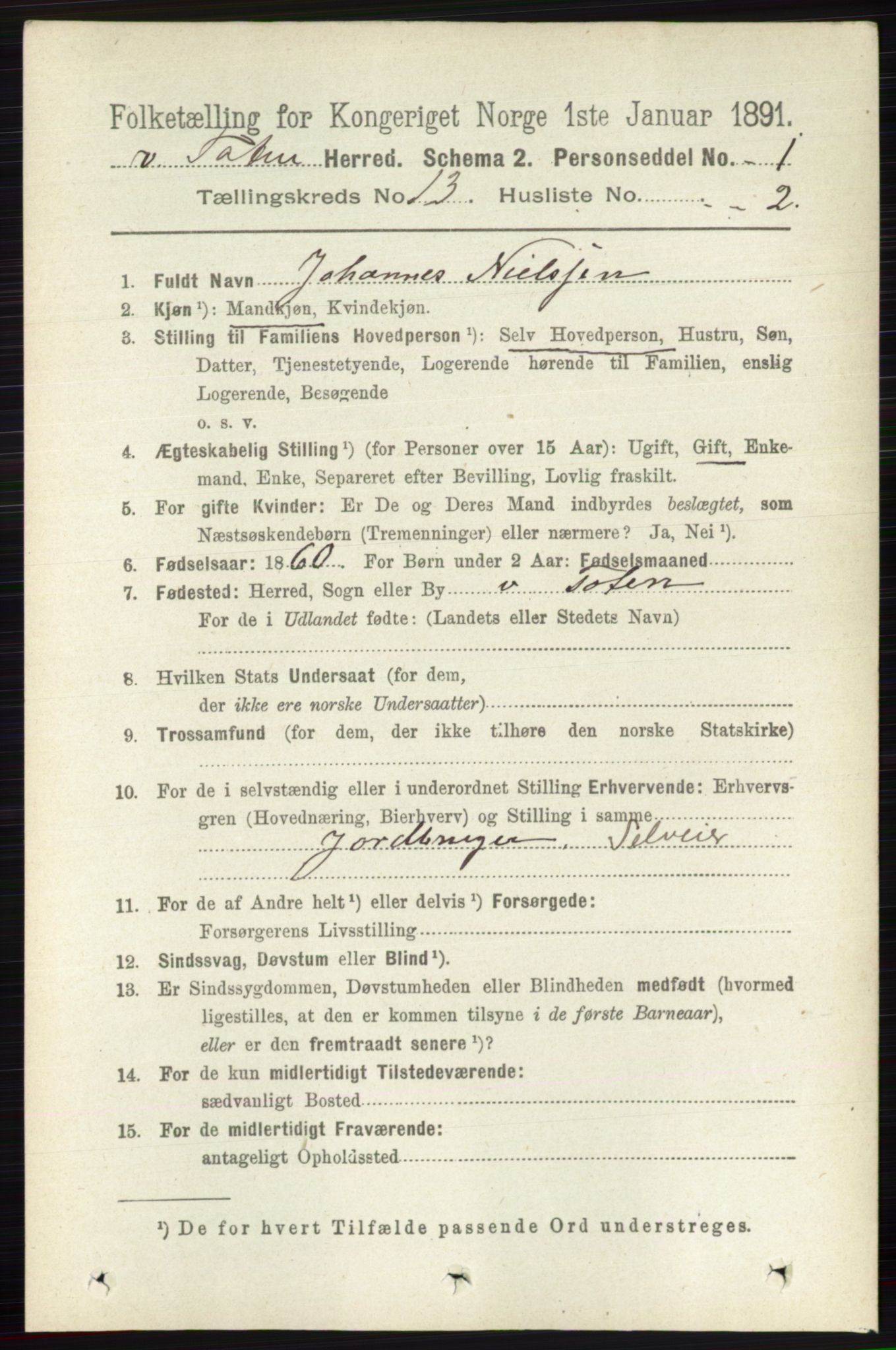 RA, 1891 census for 0529 Vestre Toten, 1891, p. 7822