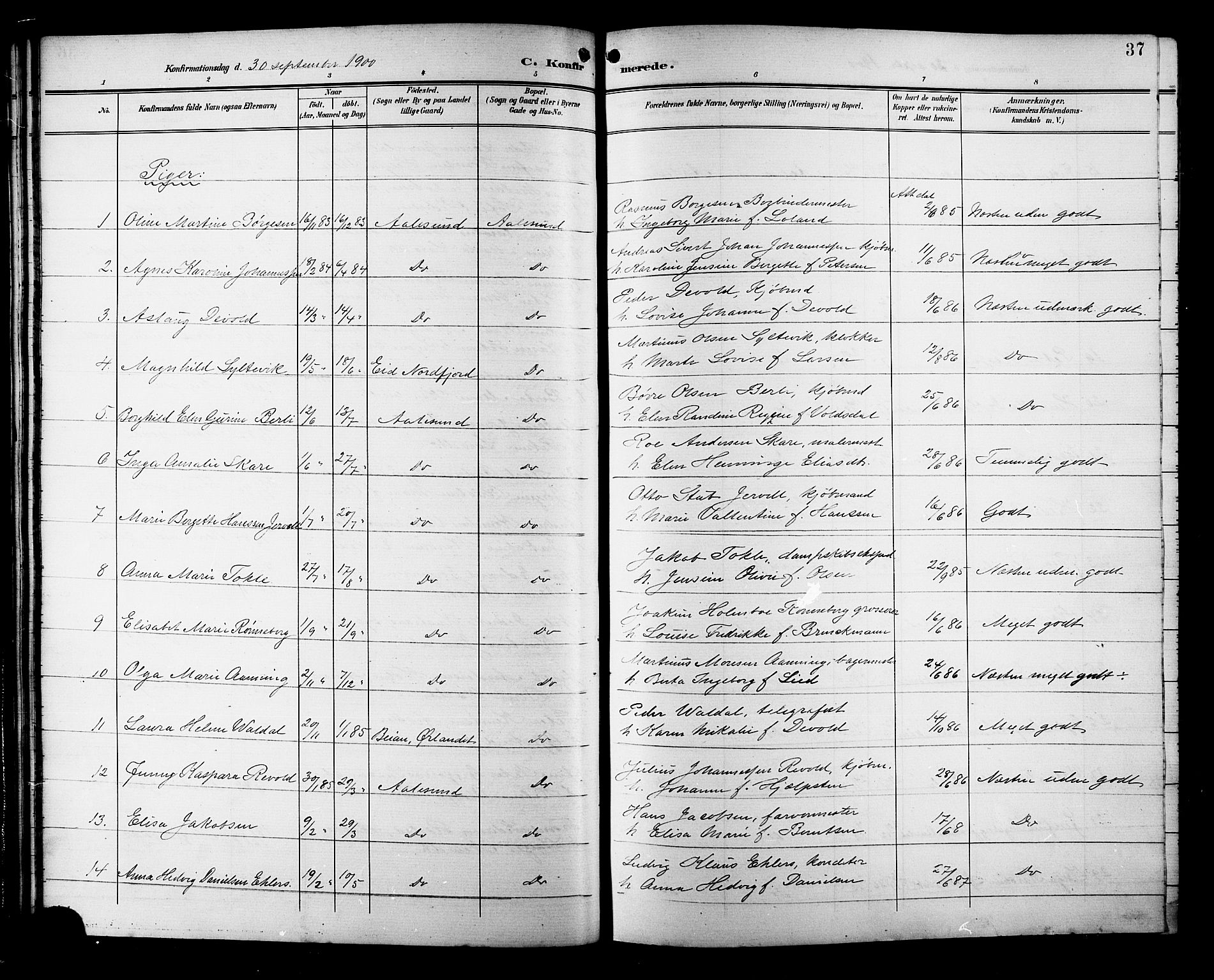 Ministerialprotokoller, klokkerbøker og fødselsregistre - Møre og Romsdal, AV/SAT-A-1454/529/L0469: Parish register (copy) no. 529C06, 1898-1906, p. 37