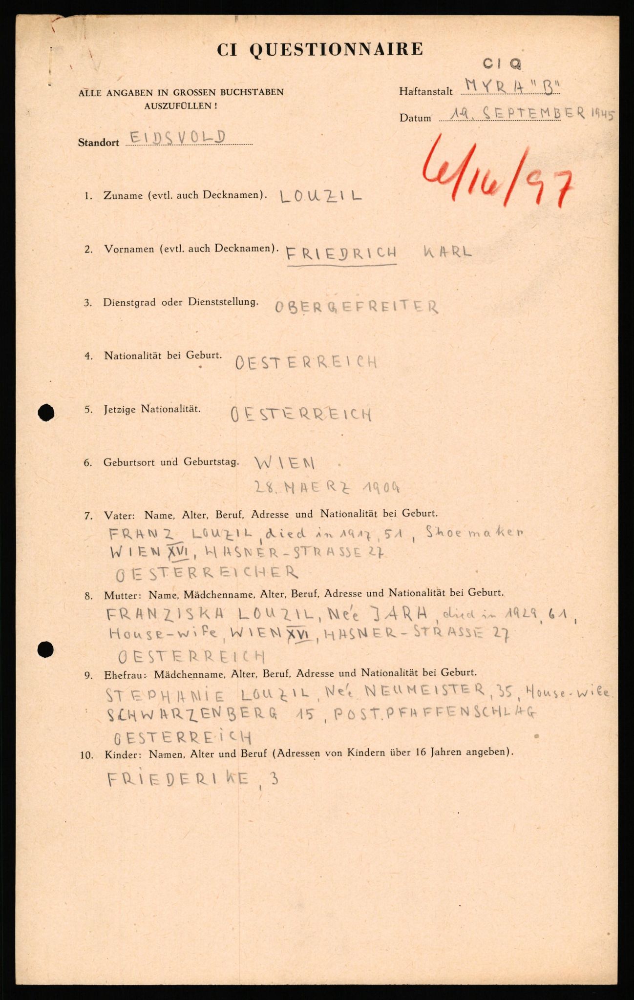 Forsvaret, Forsvarets overkommando II, AV/RA-RAFA-3915/D/Db/L0039: CI Questionaires. Tyske okkupasjonsstyrker i Norge. Østerrikere., 1945-1946, p. 332