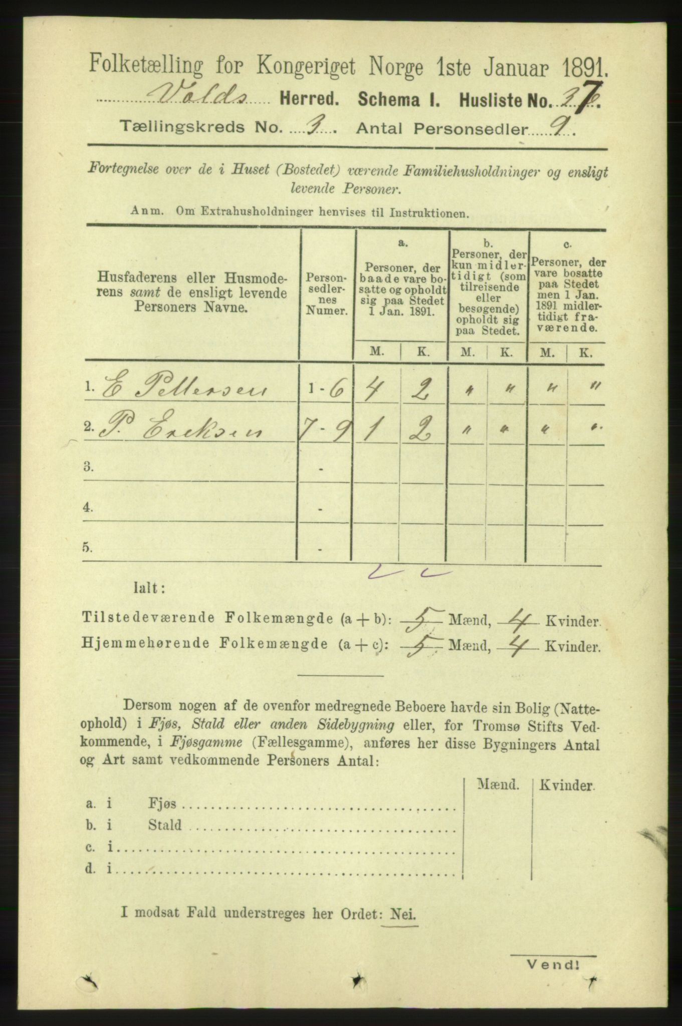 RA, 1891 census for 1537 Voll, 1891, p. 949