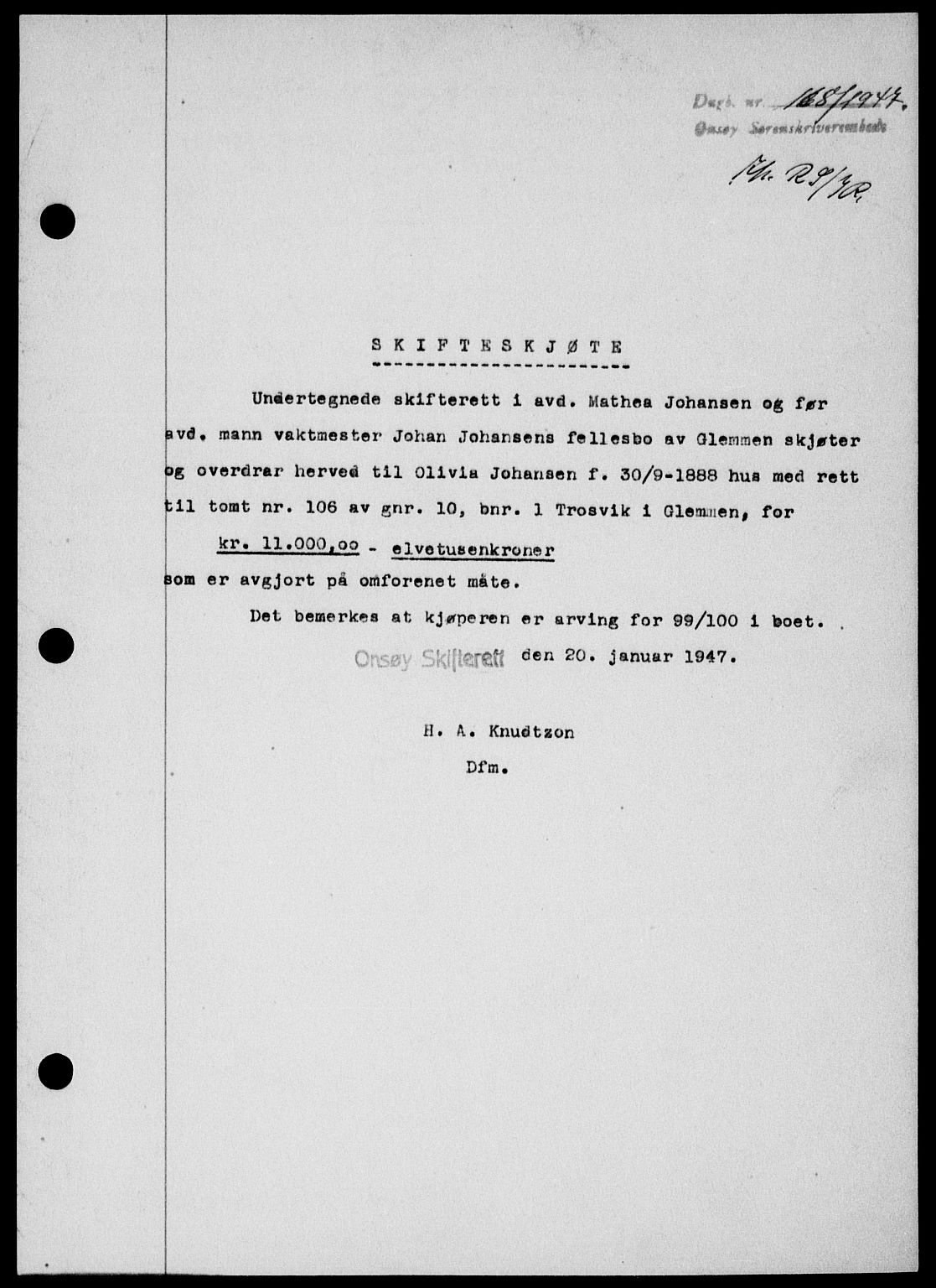 Onsøy sorenskriveri, SAO/A-10474/G/Ga/Gab/L0018: Mortgage book no. II A-18, 1946-1947, Diary no: : 168/1947