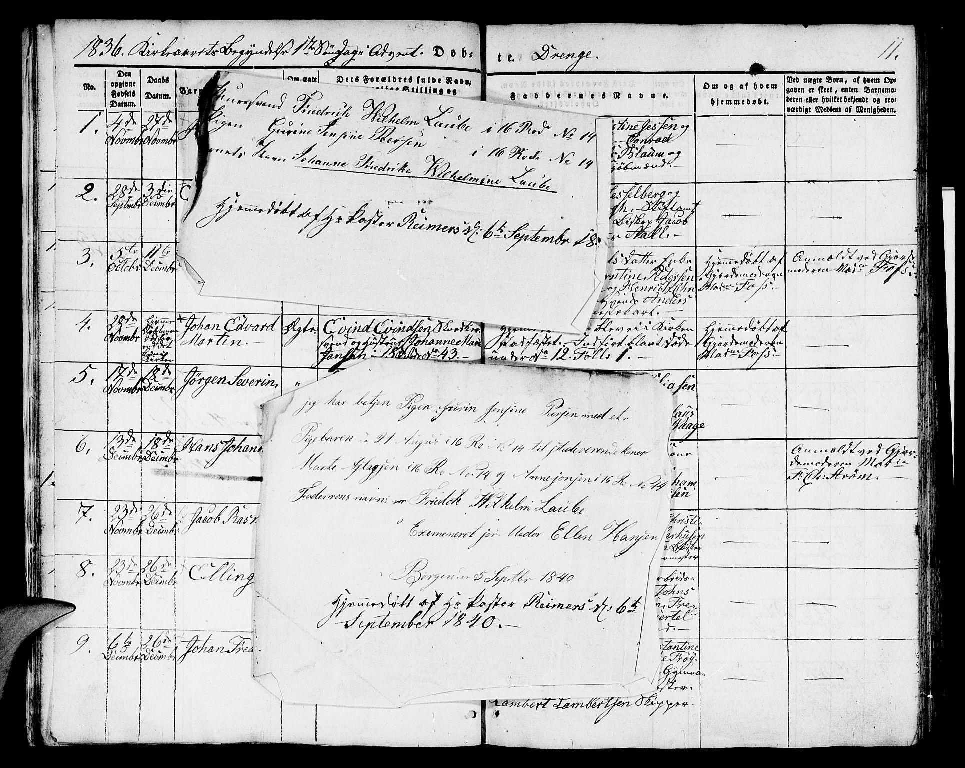 Domkirken sokneprestembete, SAB/A-74801/H/Hab/L0008: Parish register (copy) no. B 1, 1836-1841, p. 11