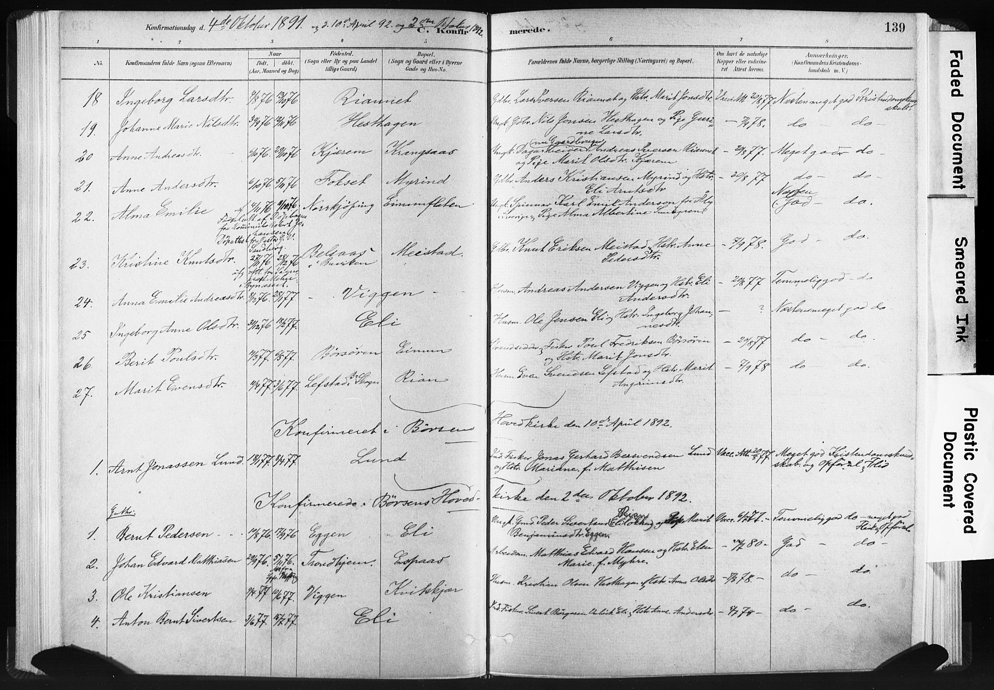 Ministerialprotokoller, klokkerbøker og fødselsregistre - Sør-Trøndelag, AV/SAT-A-1456/665/L0773: Parish register (official) no. 665A08, 1879-1905, p. 139