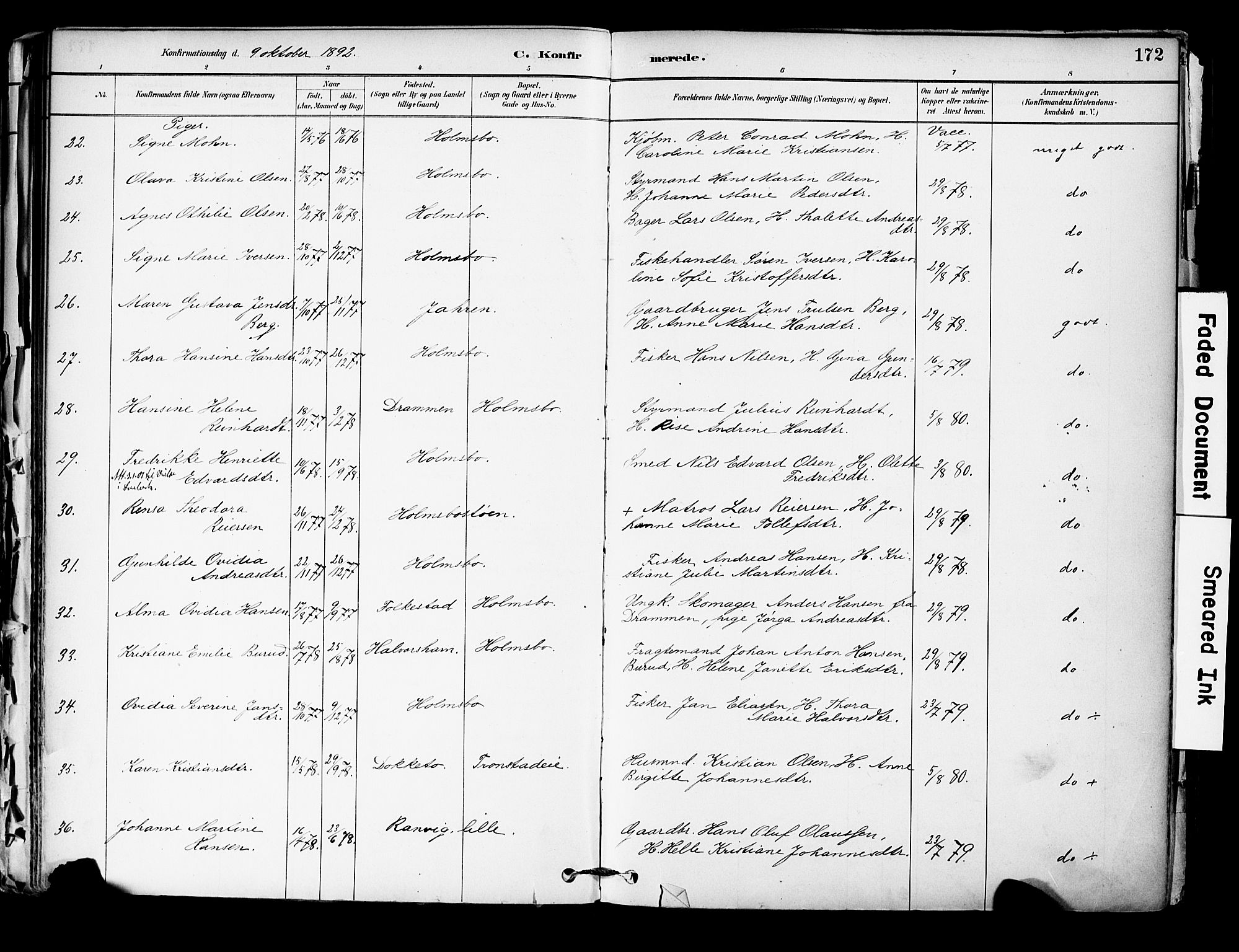 Hurum kirkebøker, AV/SAKO-A-229/F/Fa/L0014: Parish register (official) no. 14, 1882-1895, p. 172