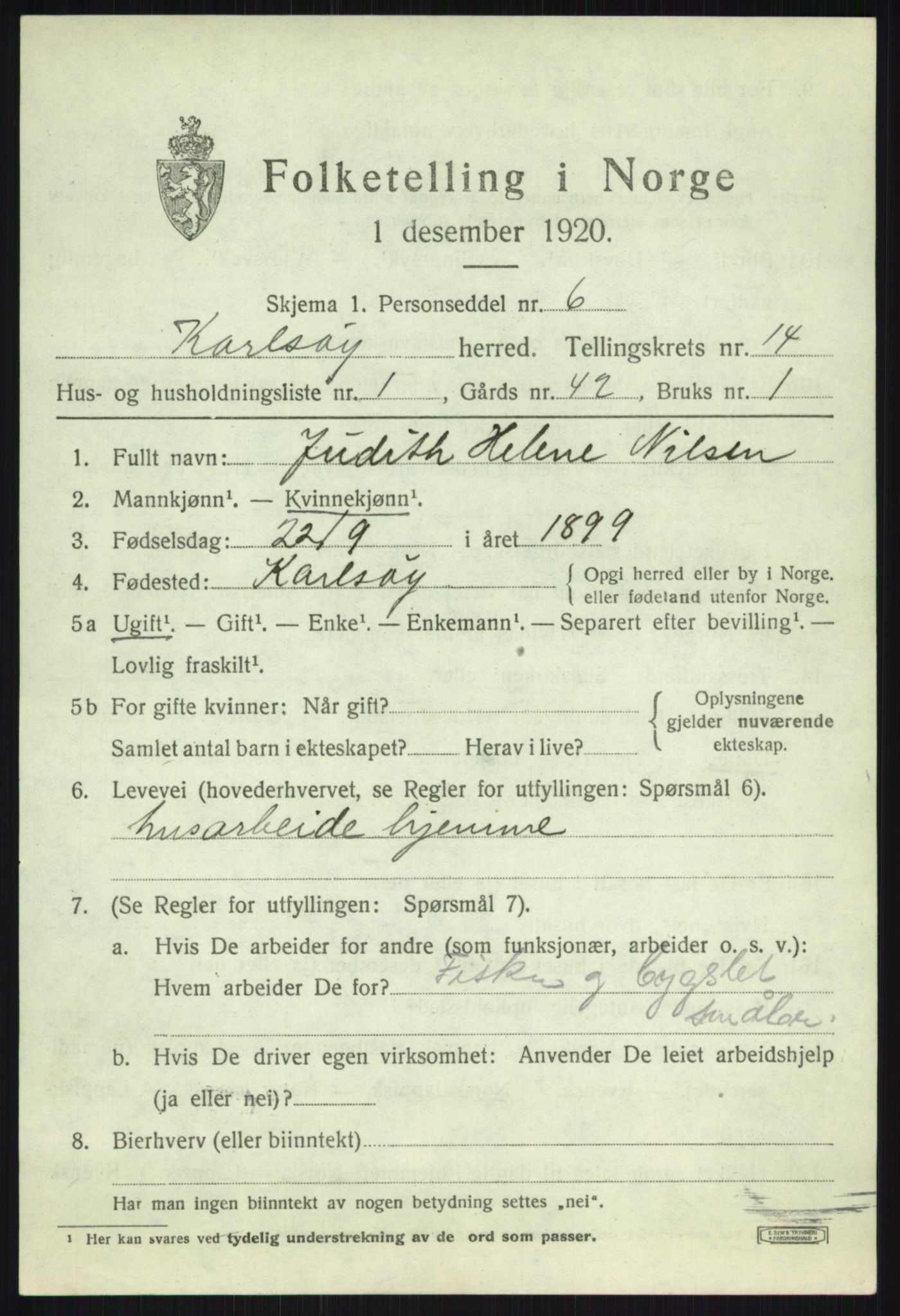 SATØ, 1920 census for Karlsøy, 1920, p. 5107