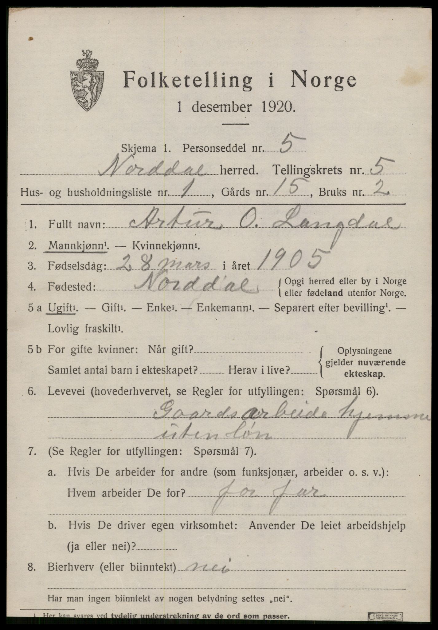 SAT, 1920 census for Norddal, 1920, p. 2811