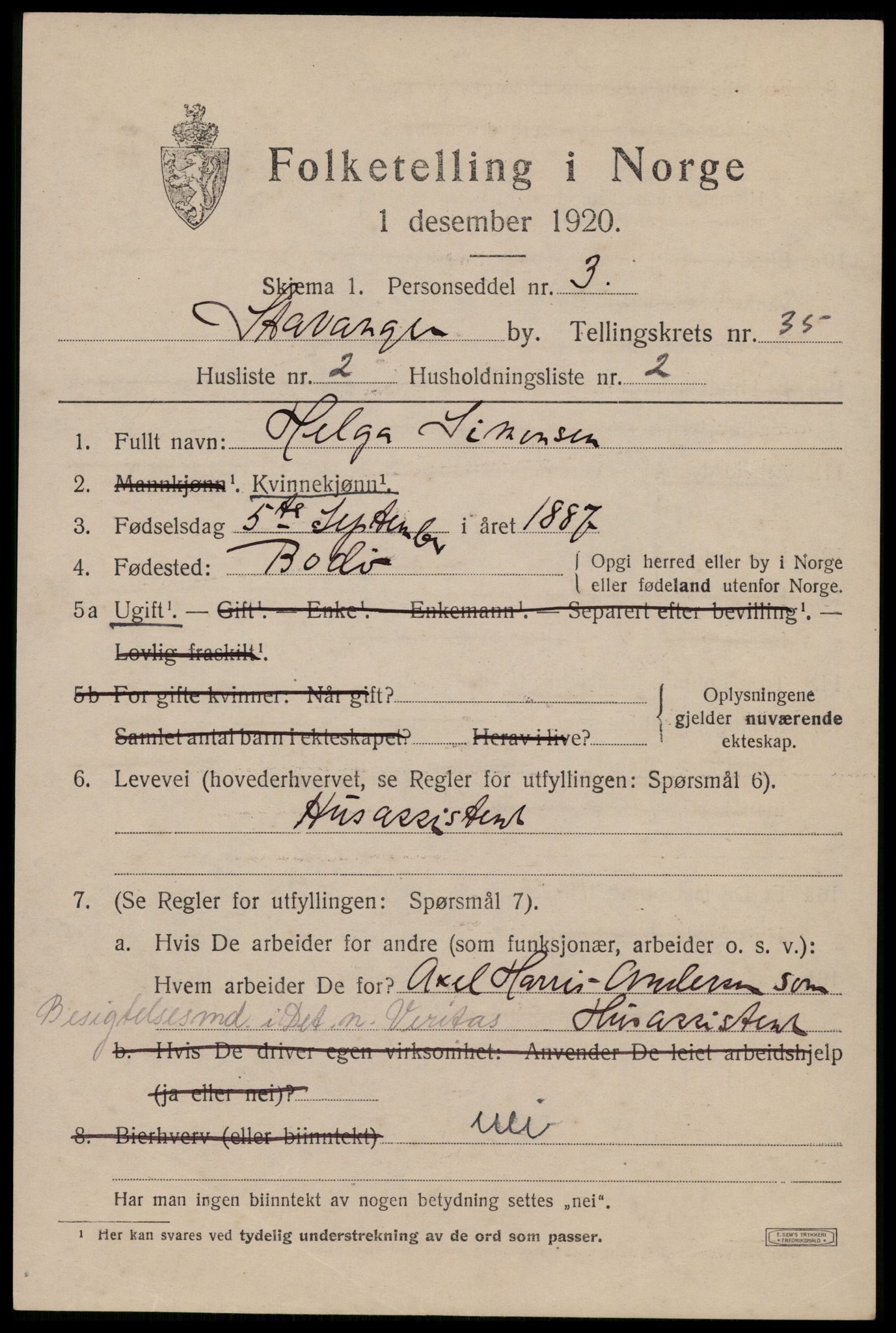 SAST, 1920 census for Stavanger, 1920, p. 94000