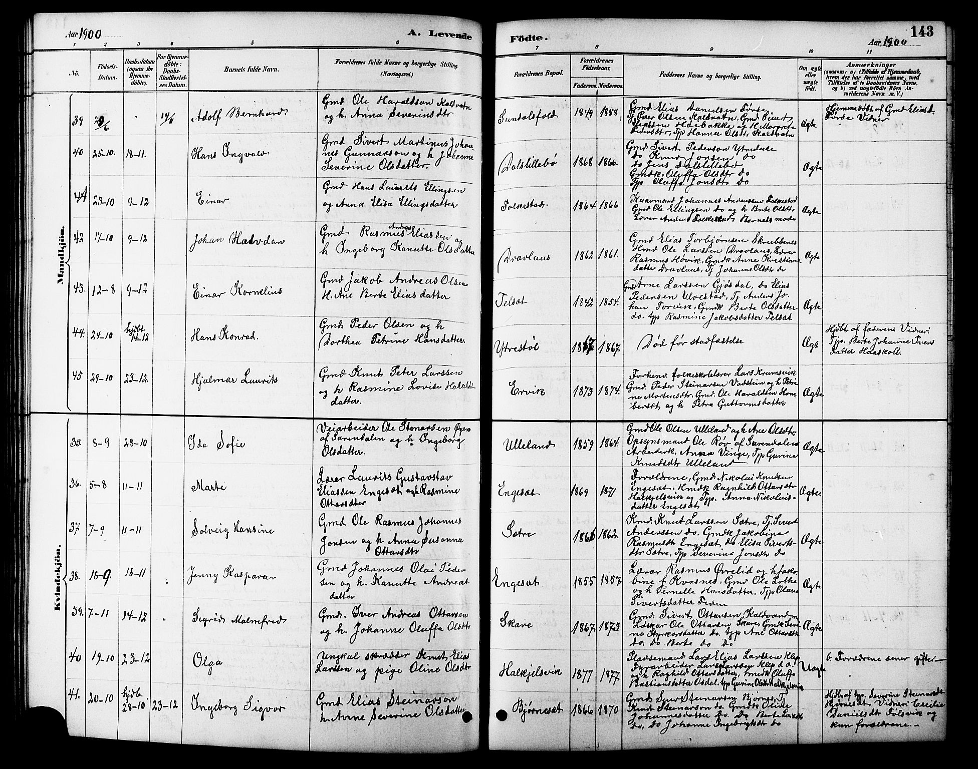 Ministerialprotokoller, klokkerbøker og fødselsregistre - Møre og Romsdal, AV/SAT-A-1454/511/L0158: Parish register (copy) no. 511C04, 1884-1903, p. 143