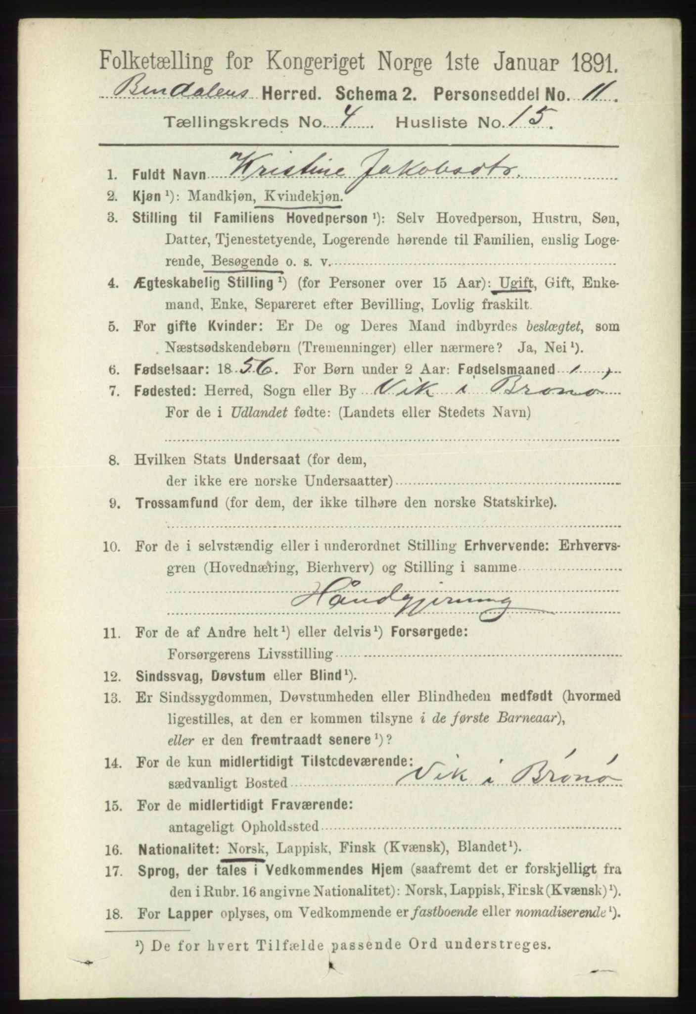RA, 1891 census for 1811 Bindal, 1891, p. 1136