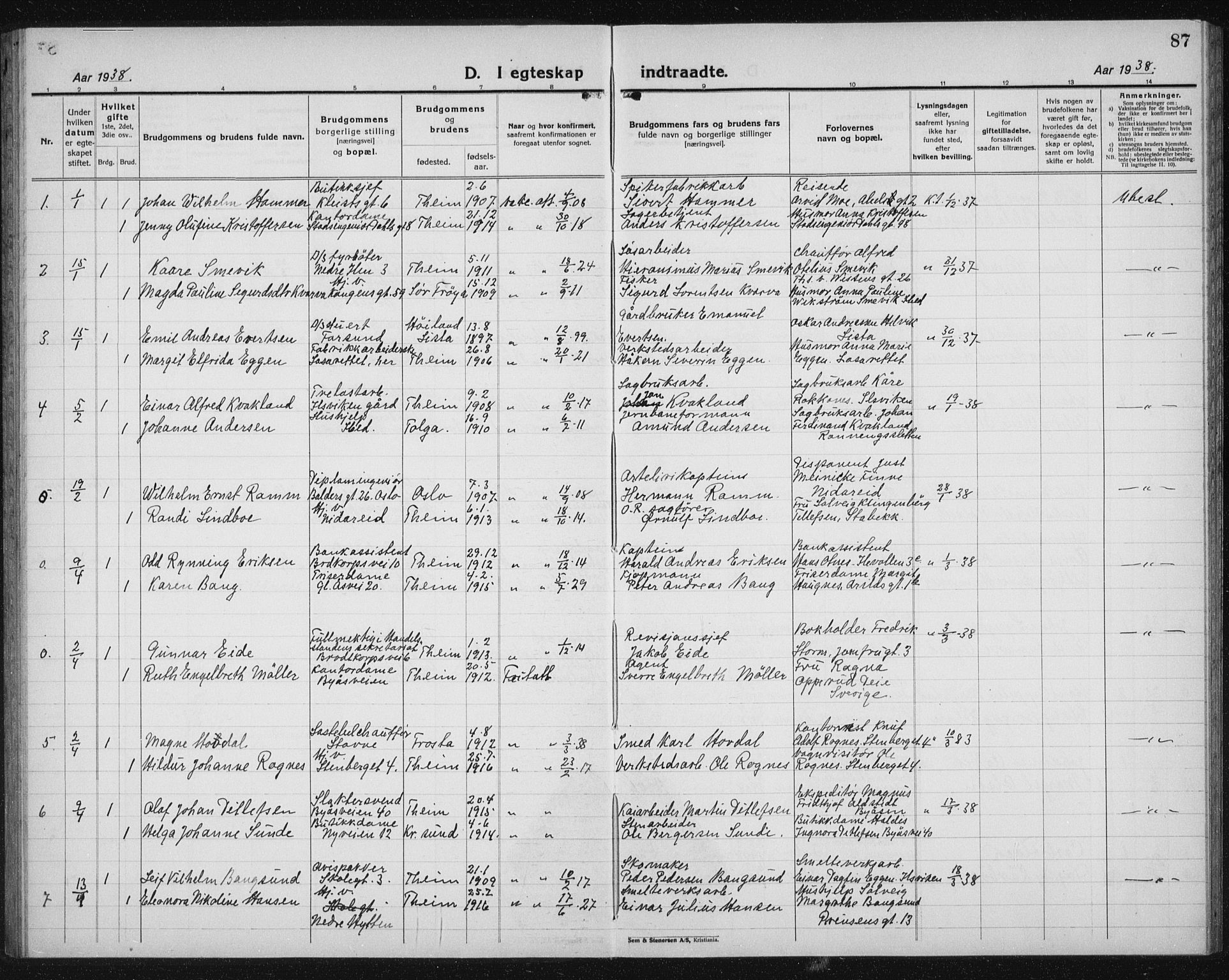 Ministerialprotokoller, klokkerbøker og fødselsregistre - Sør-Trøndelag, SAT/A-1456/603/L0176: Parish register (copy) no. 603C04, 1923-1941, p. 87