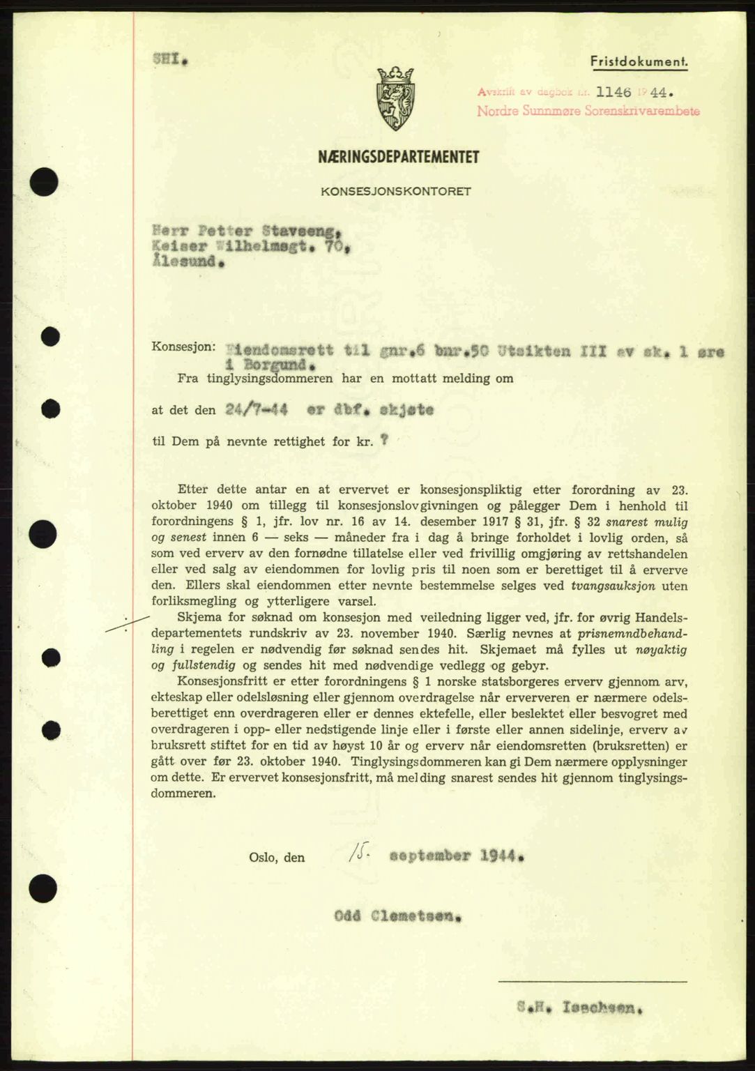 Nordre Sunnmøre sorenskriveri, SAT/A-0006/1/2/2C/2Ca: Mortgage book no. B6-14 a, 1942-1945, Diary no: : 1146/1944