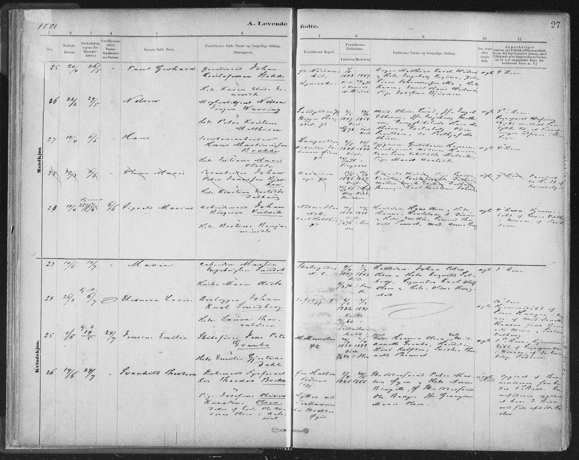 Ministerialprotokoller, klokkerbøker og fødselsregistre - Sør-Trøndelag, SAT/A-1456/603/L0162: Parish register (official) no. 603A01, 1879-1895, p. 27