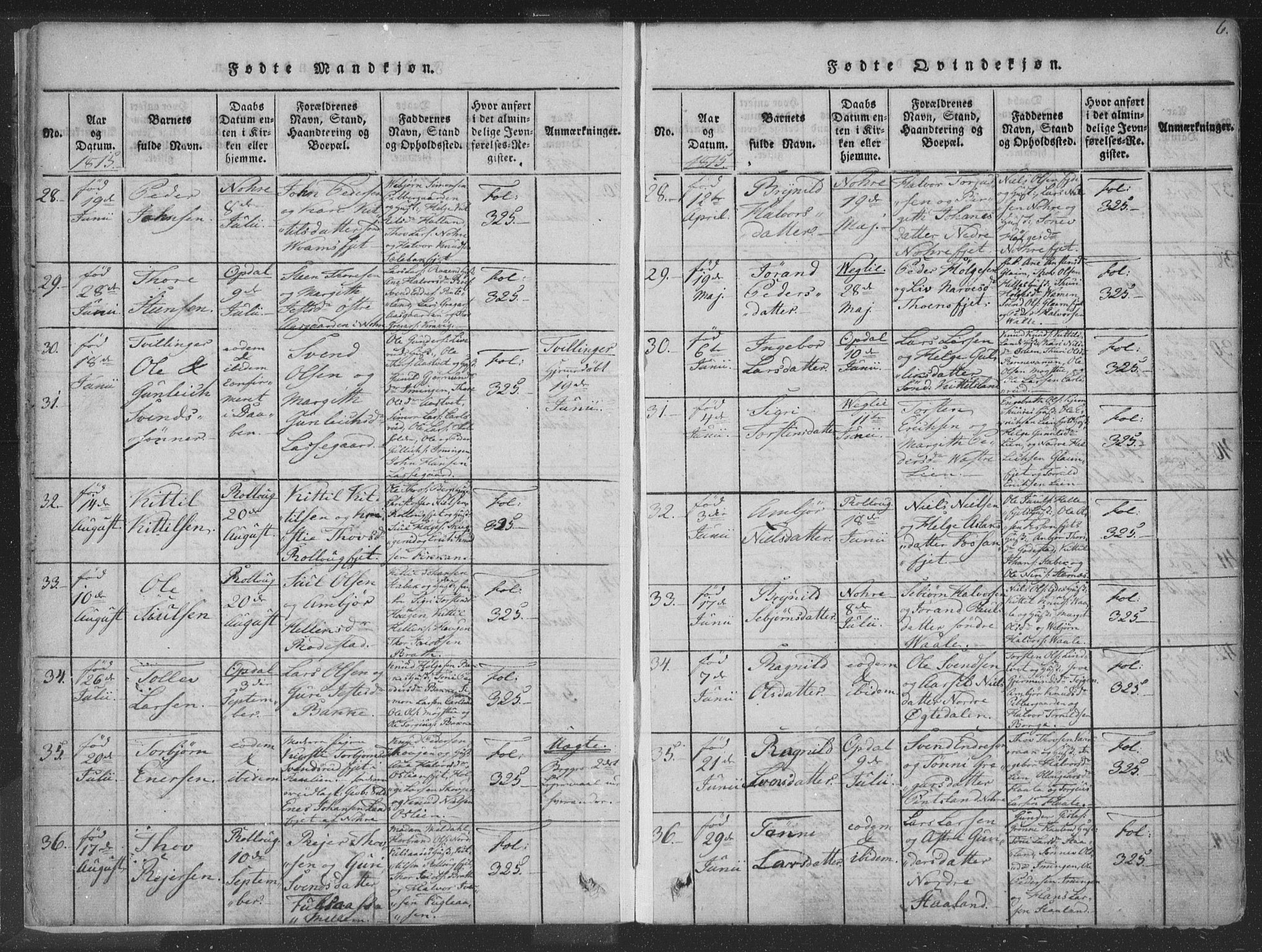 Rollag kirkebøker, SAKO/A-240/F/Fa/L0006: Parish register (official) no. I 6, 1814-1828, p. 6