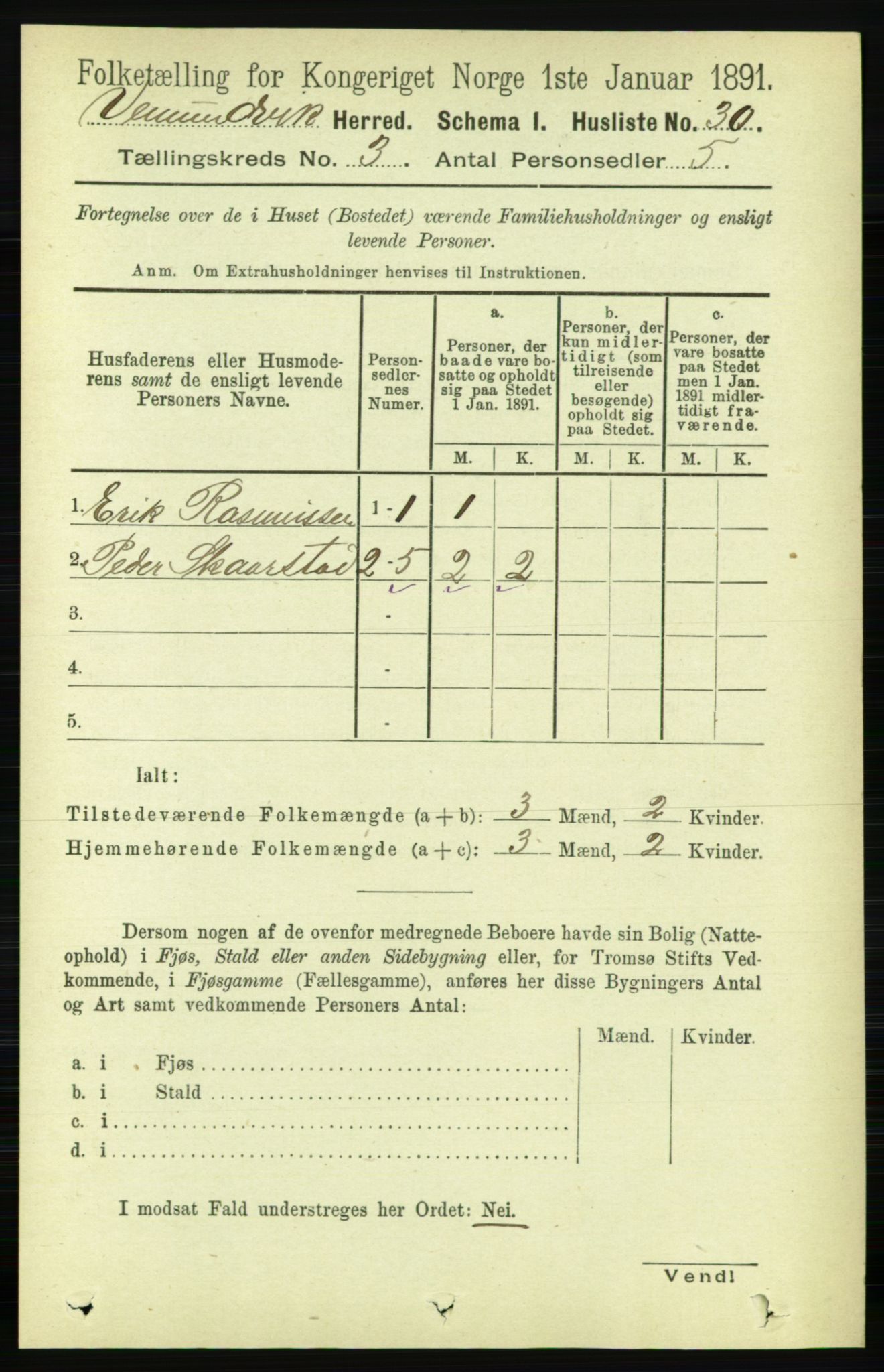 RA, 1891 census for 1745 Vemundvik, 1891, p. 942