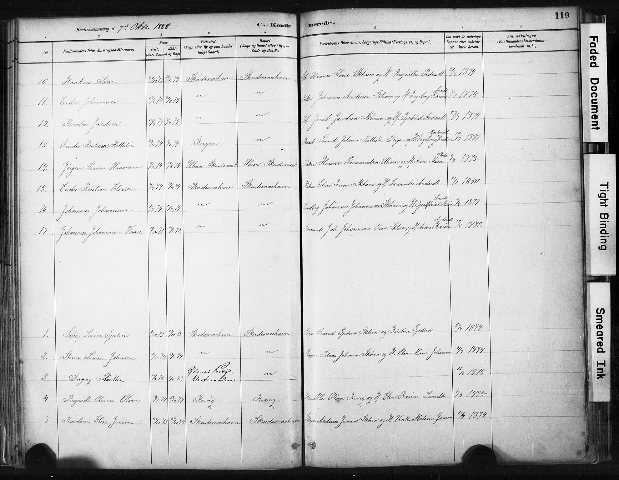 Skudenes sokneprestkontor, AV/SAST-A -101849/H/Ha/Haa/L0008: Parish register (official) no. A 5, 1882-1912, p. 119