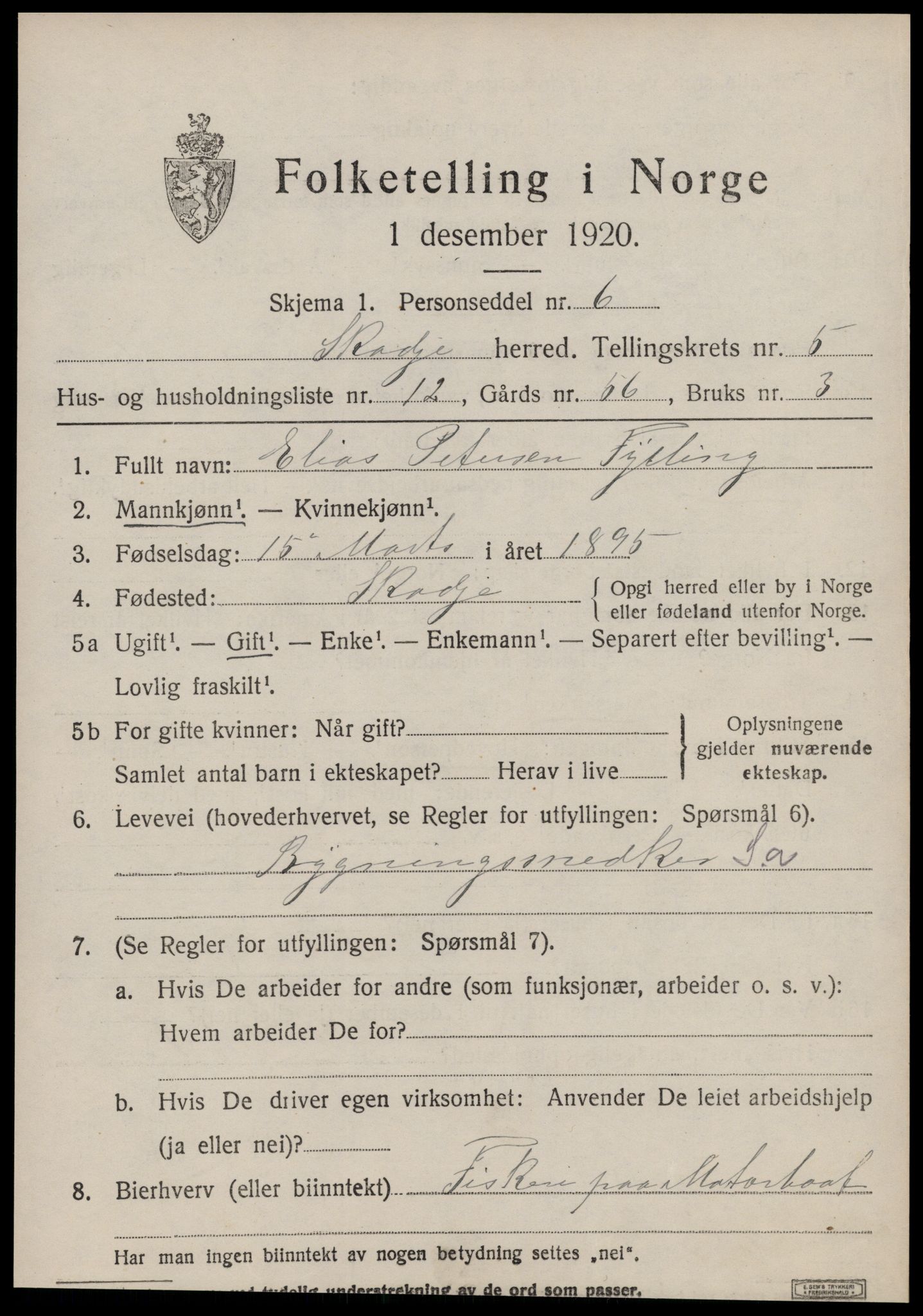 SAT, 1920 census for Skodje, 1920, p. 2405