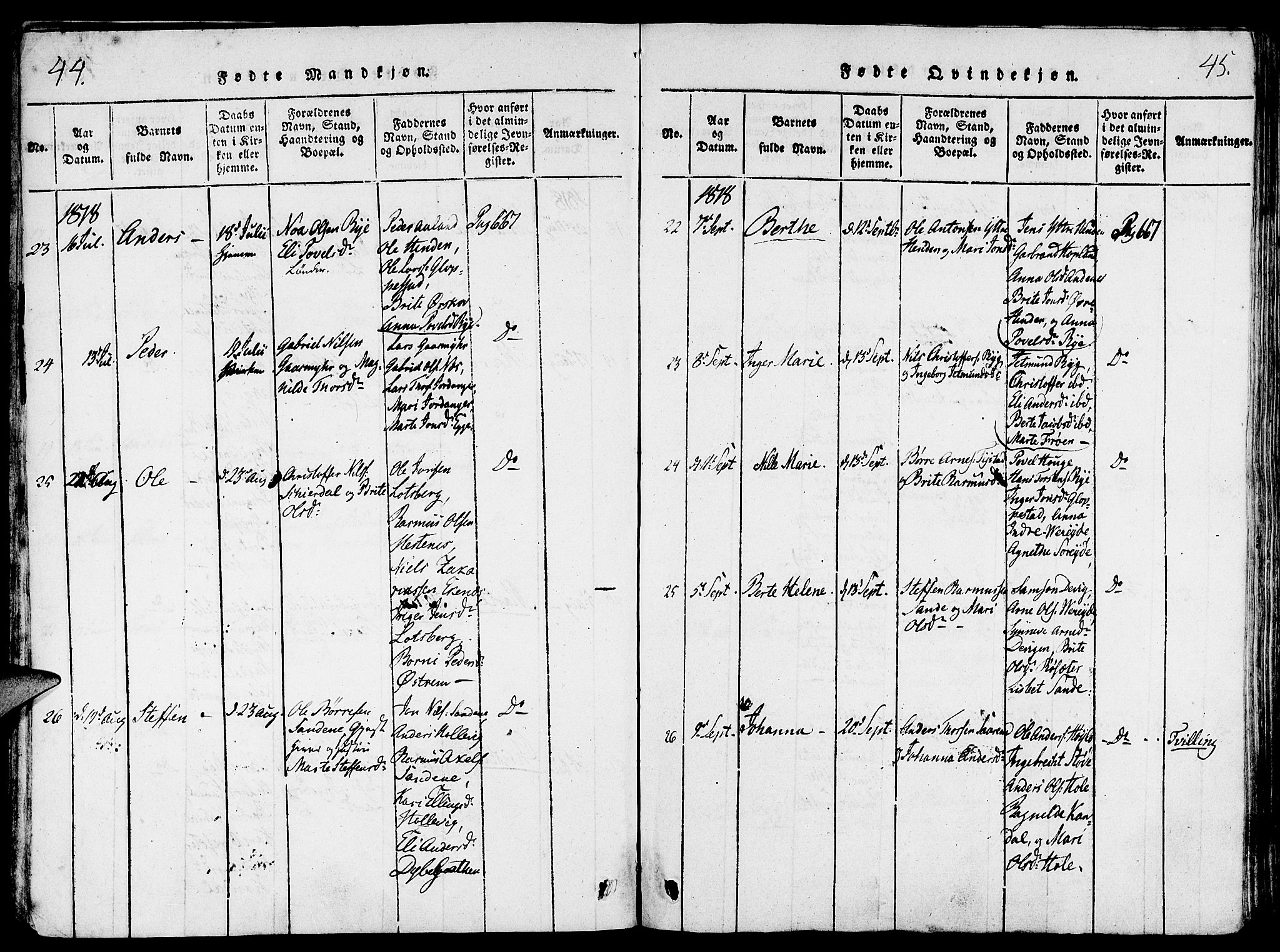 Gloppen sokneprestembete, SAB/A-80101/H/Haa/Haaa/L0006: Parish register (official) no. A 6, 1816-1826, p. 44-45
