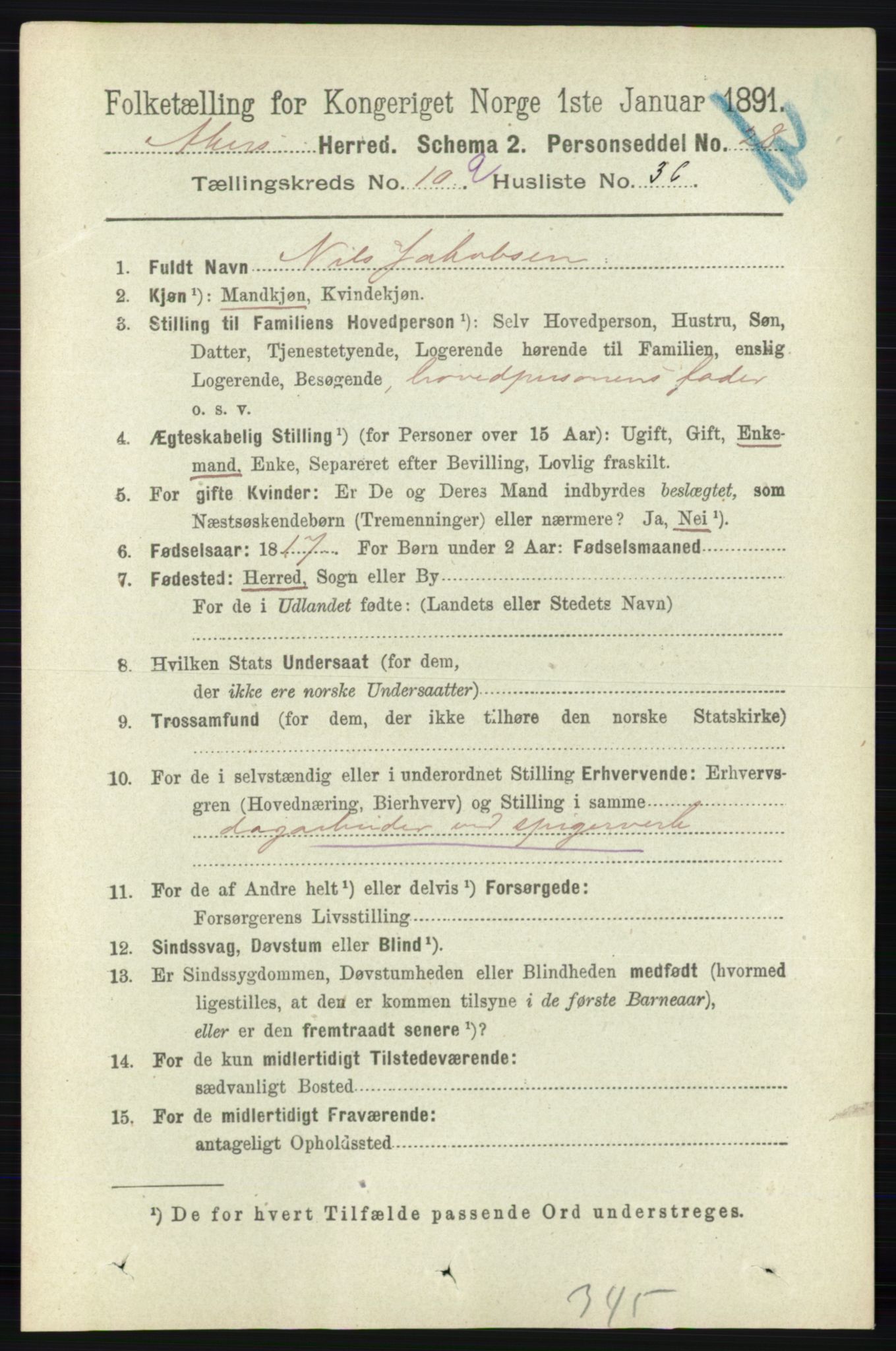 RA, 1891 census for 0218 Aker, 1891, p. 9546