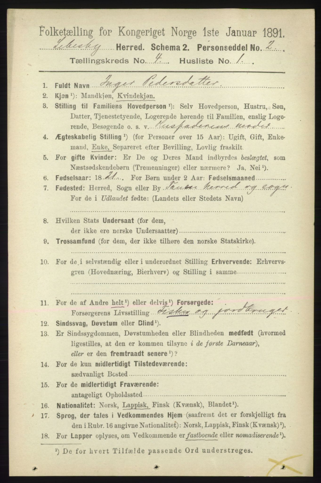 RA, 1891 census for 2022 Lebesby, 1891, p. 1078