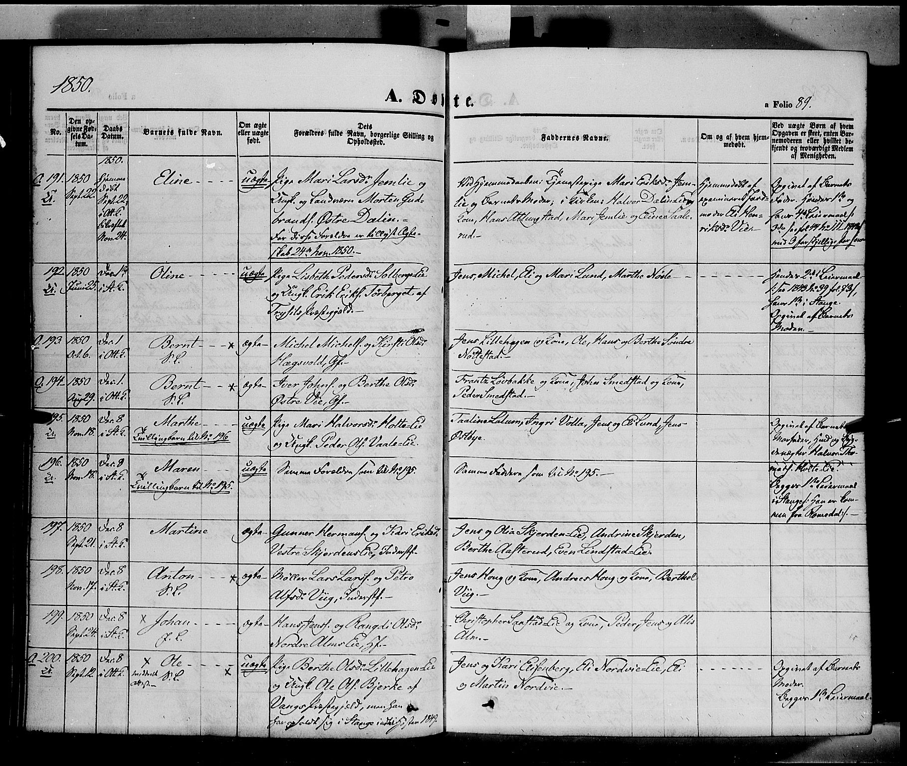 Stange prestekontor, SAH/PREST-002/K/L0011: Parish register (official) no. 11, 1846-1852, p. 89