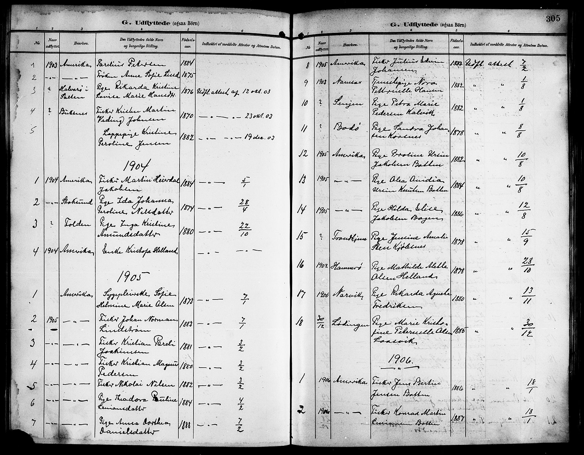 Ministerialprotokoller, klokkerbøker og fødselsregistre - Nordland, AV/SAT-A-1459/861/L0877: Parish register (copy) no. 861C03, 1903-1919, p. 305