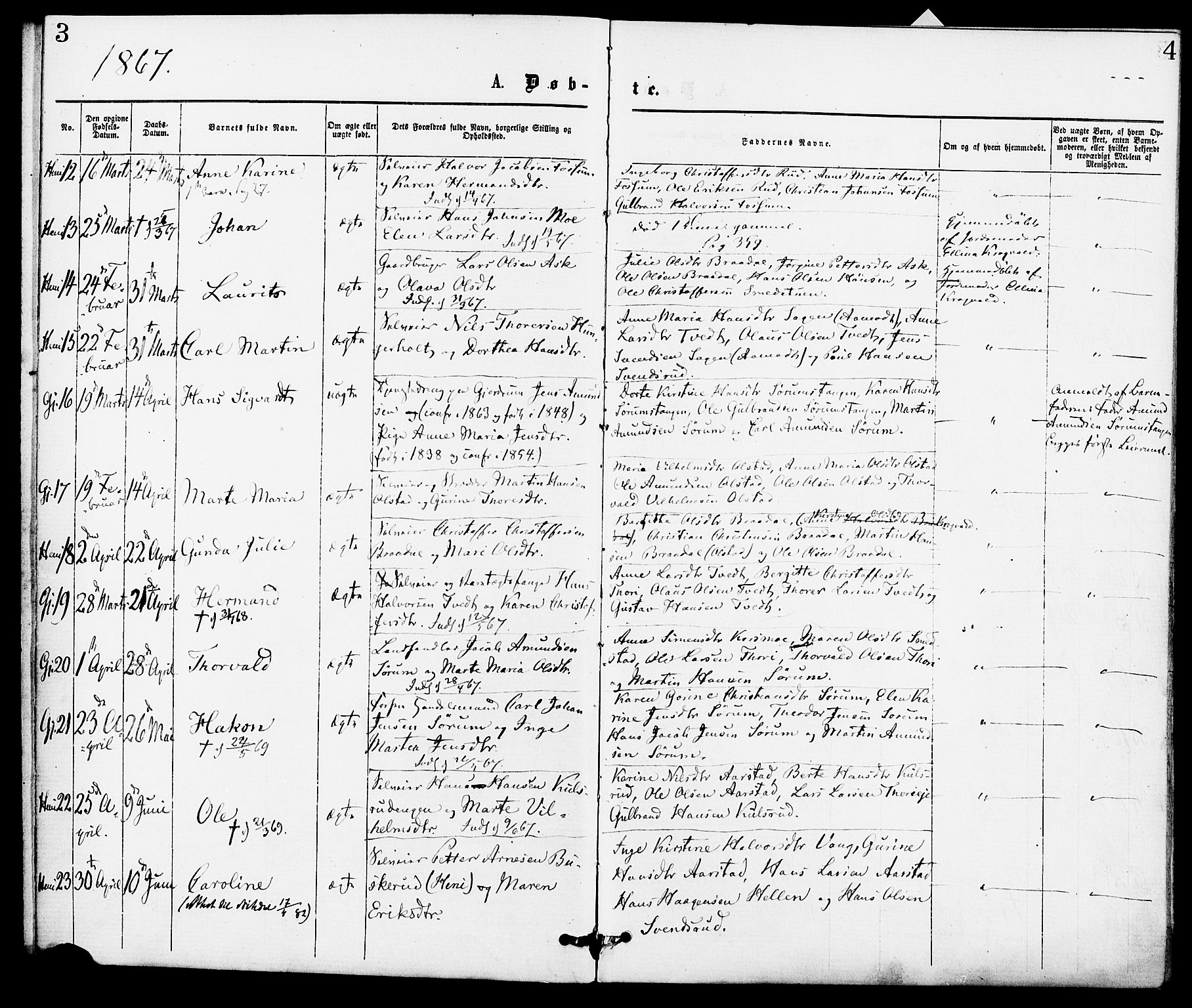 Gjerdrum prestekontor Kirkebøker, SAO/A-10412b/F/Fa/L0008: Parish register (official) no. I 8, 1867-1880, p. 3-4